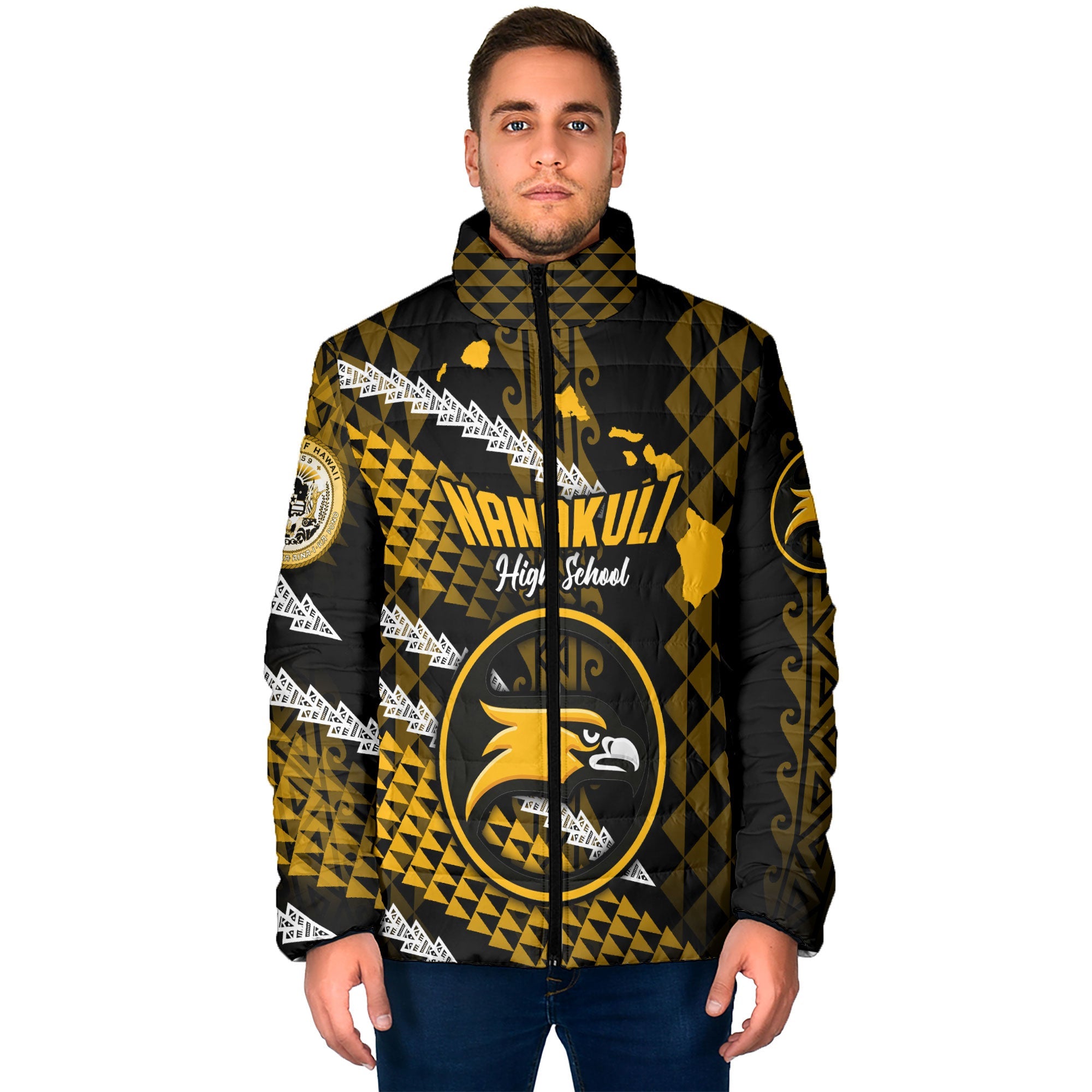 Hawaii Nanakuli High School Custom Men Padded Jacket Map Style