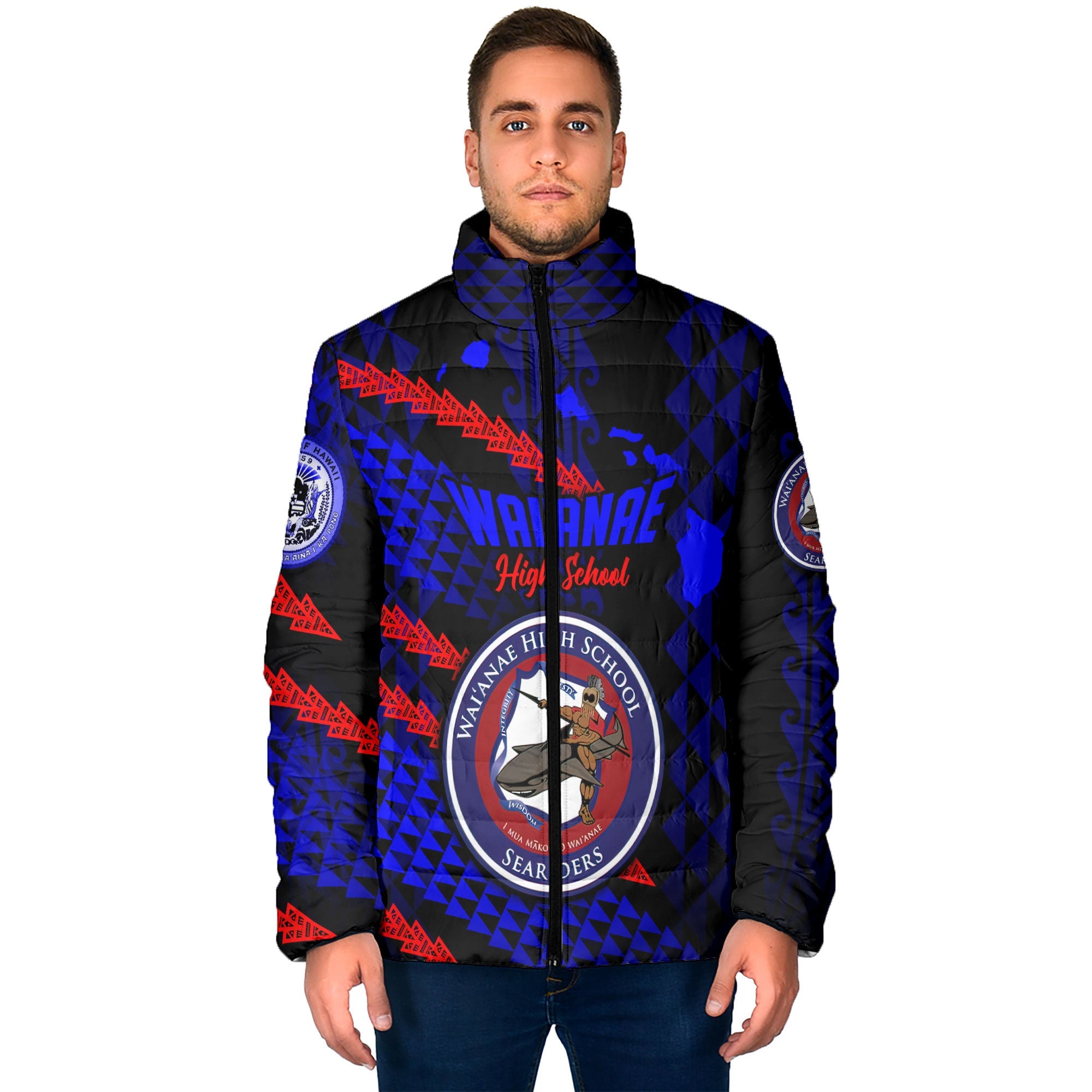 Hawaii Waianae High School Custom Men Padded Jacket Map Style