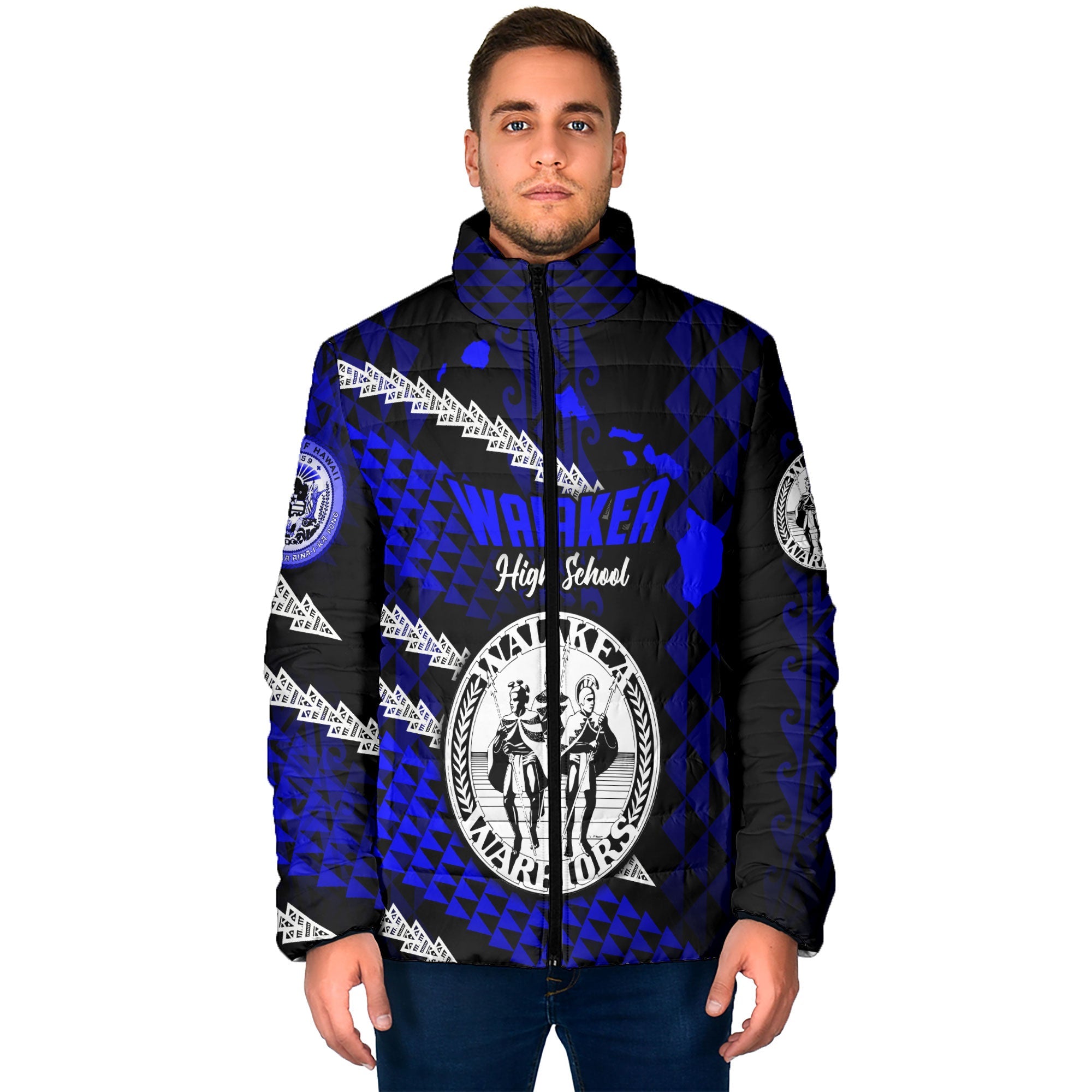 Hawaii Waiakea High School Custom Men Padded Jacket Map Style