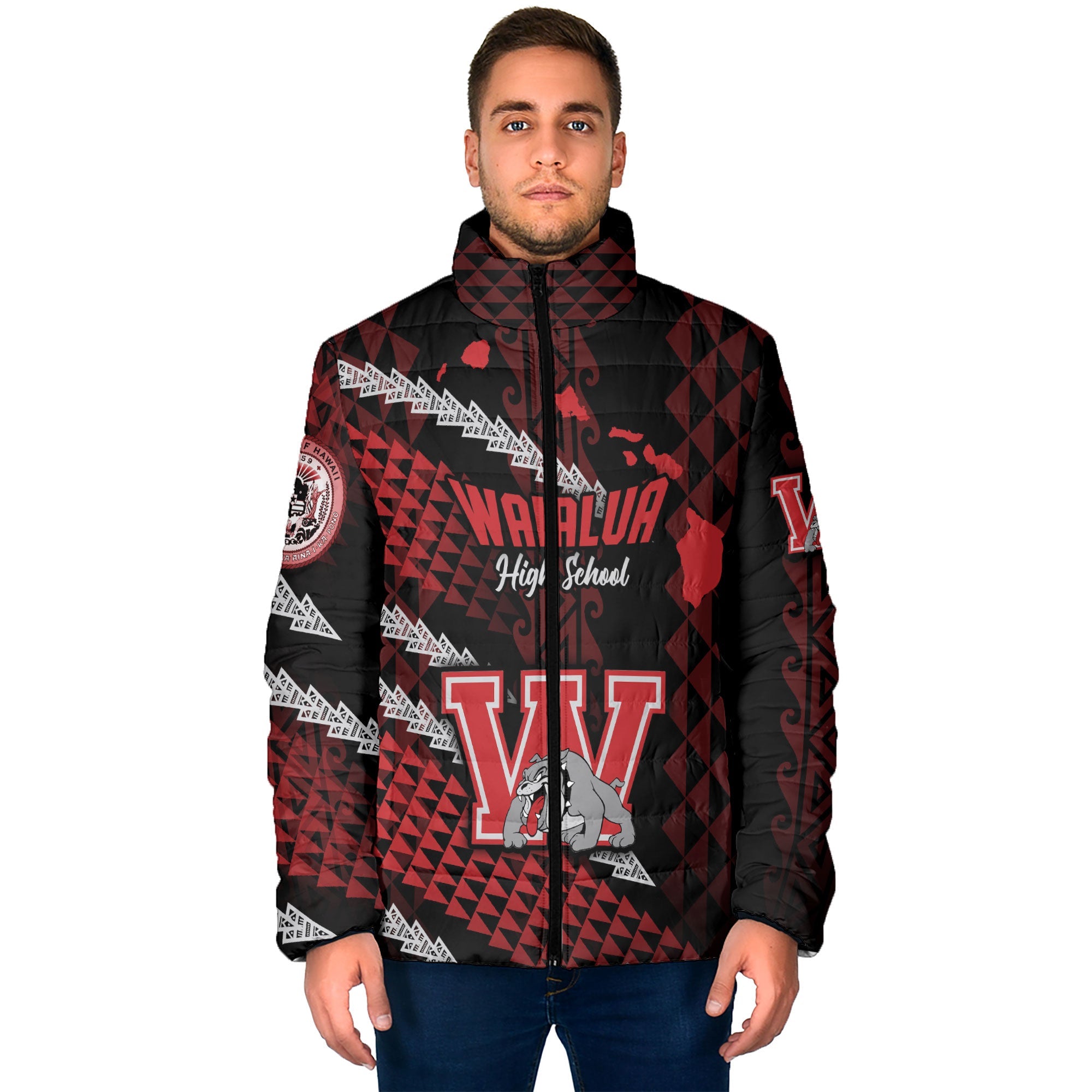 Hawaii Waialua High & Intermediate School Custom Men Padded Jacket Map Style