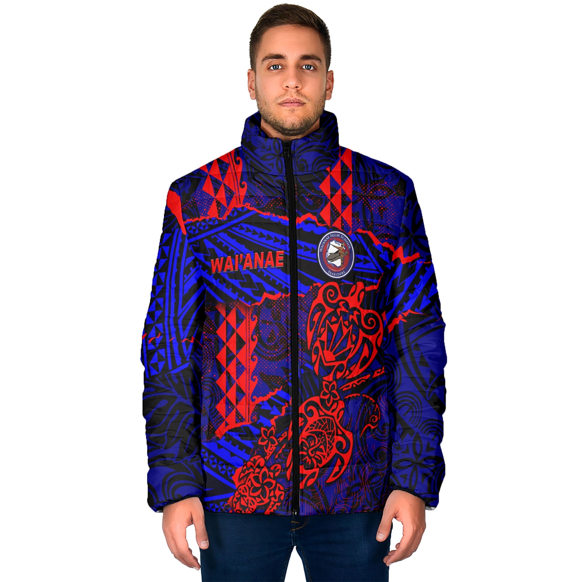 Hawaii Waianae High School Custom Men Padded Jacket Polynesian Turtle Style