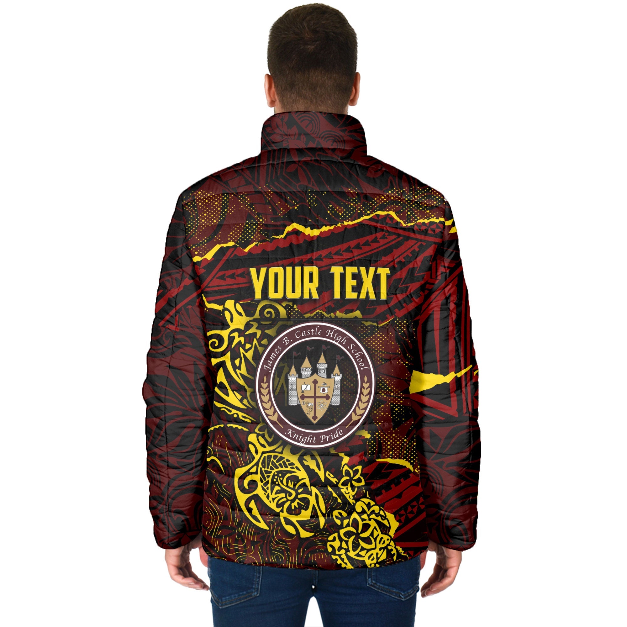 Hawaii Castle High School Custom Men Padded Jacket Polynesian Turtle Style