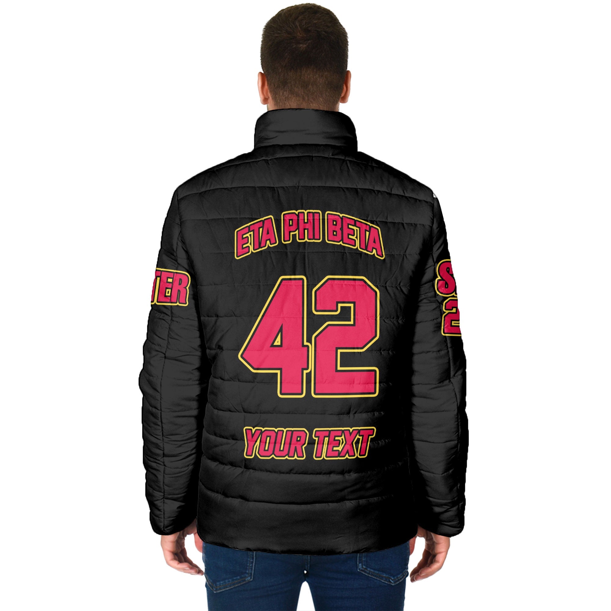 Sorority Jacket - Personalized Eta Phi Beta Men Padded Jacket Original Black Style