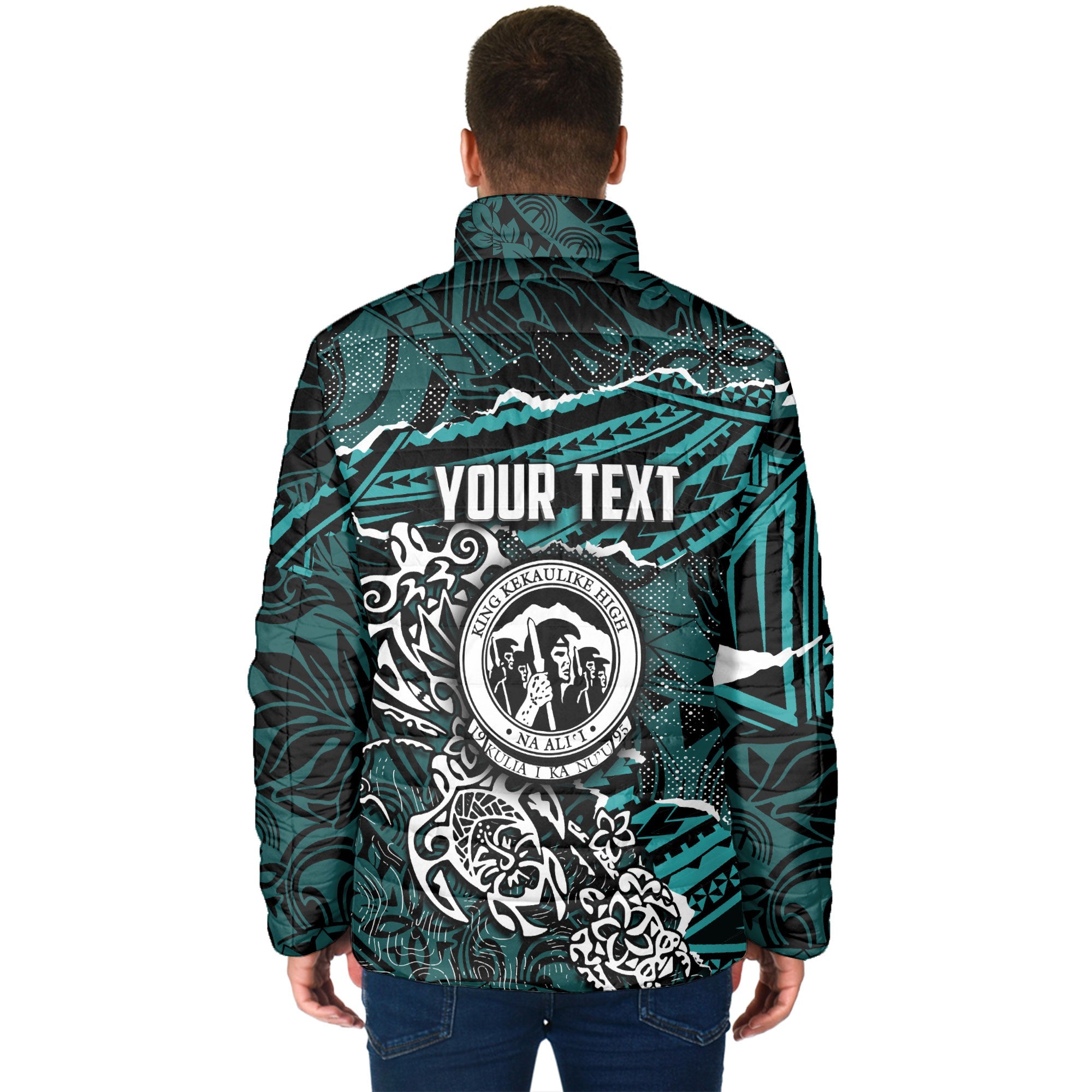 Hawaii King Kekaulike High School Custom Men Padded Jacket Polynesian Turtle Style