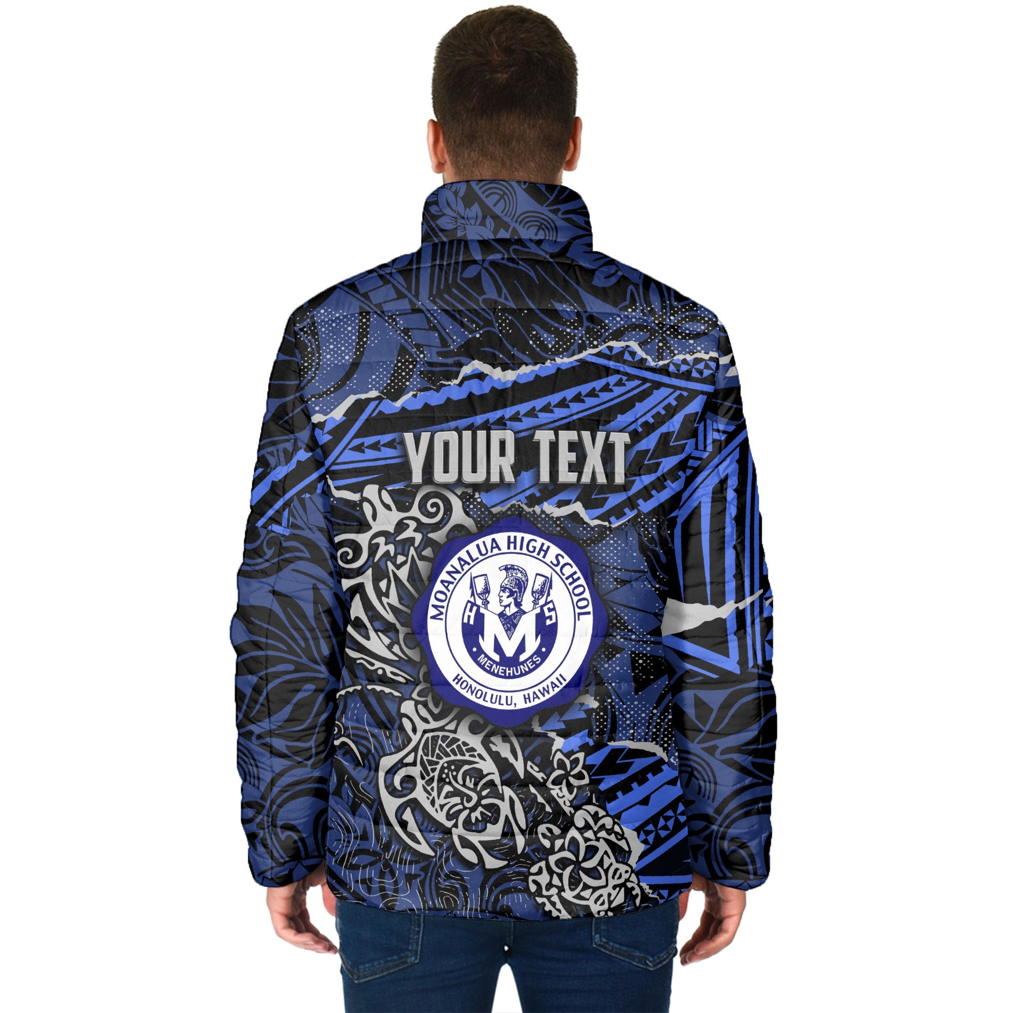 Hawaii Moanalua High School Custom Men Padded Jacket Polynesian Turtle Style