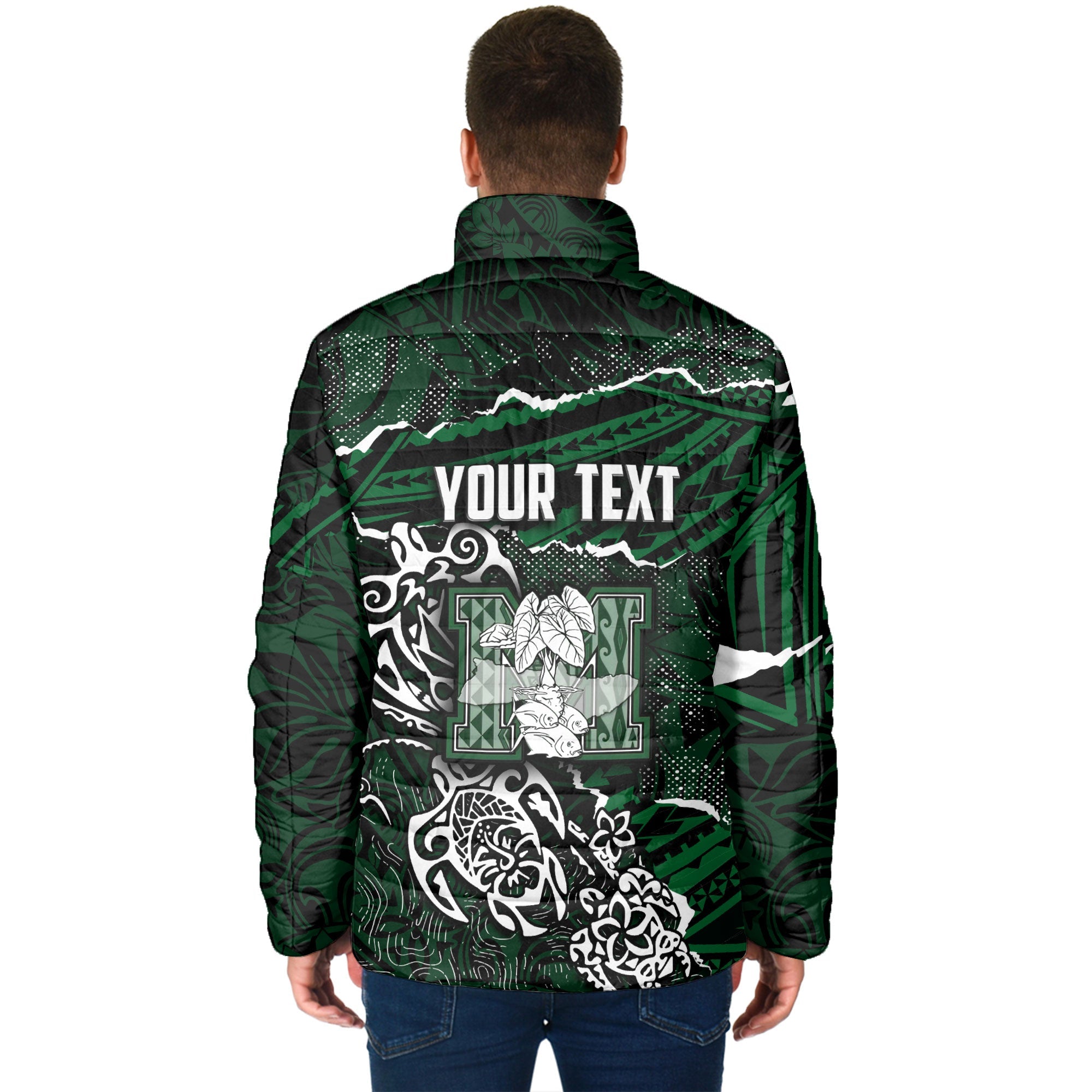 Hawaii Molokai High School Custom Men Padded Jacket Polynesian Turtle Style