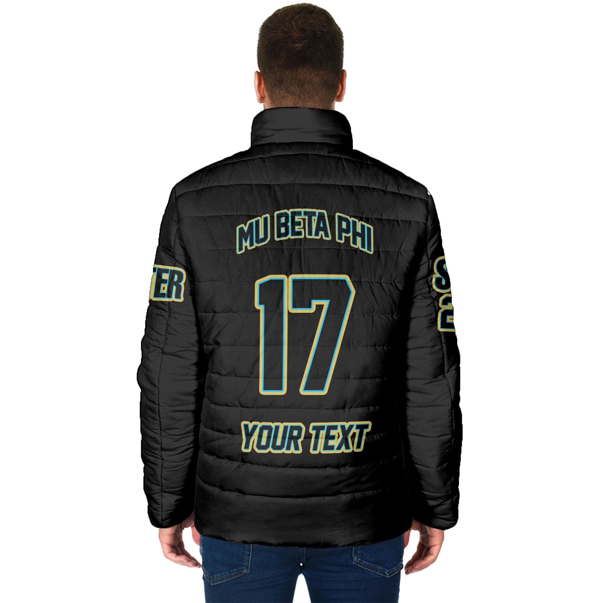 Fraternity Jacket - Personalized Mu Beta Phi Men Padded Jacket Original Black Style