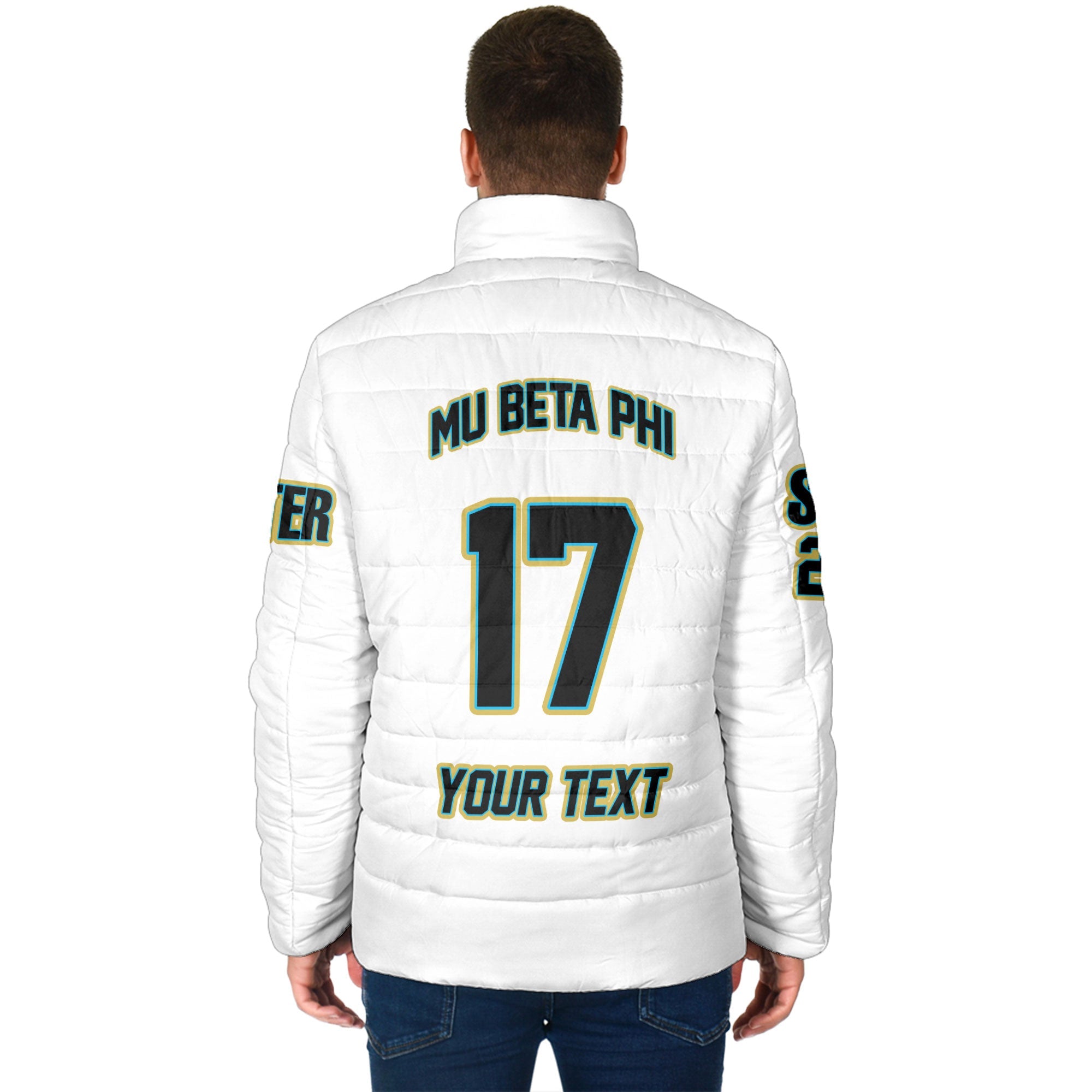 Fraternity Jacket - Personalized Mu Beta Phi Men Padded Jacket Original White Style