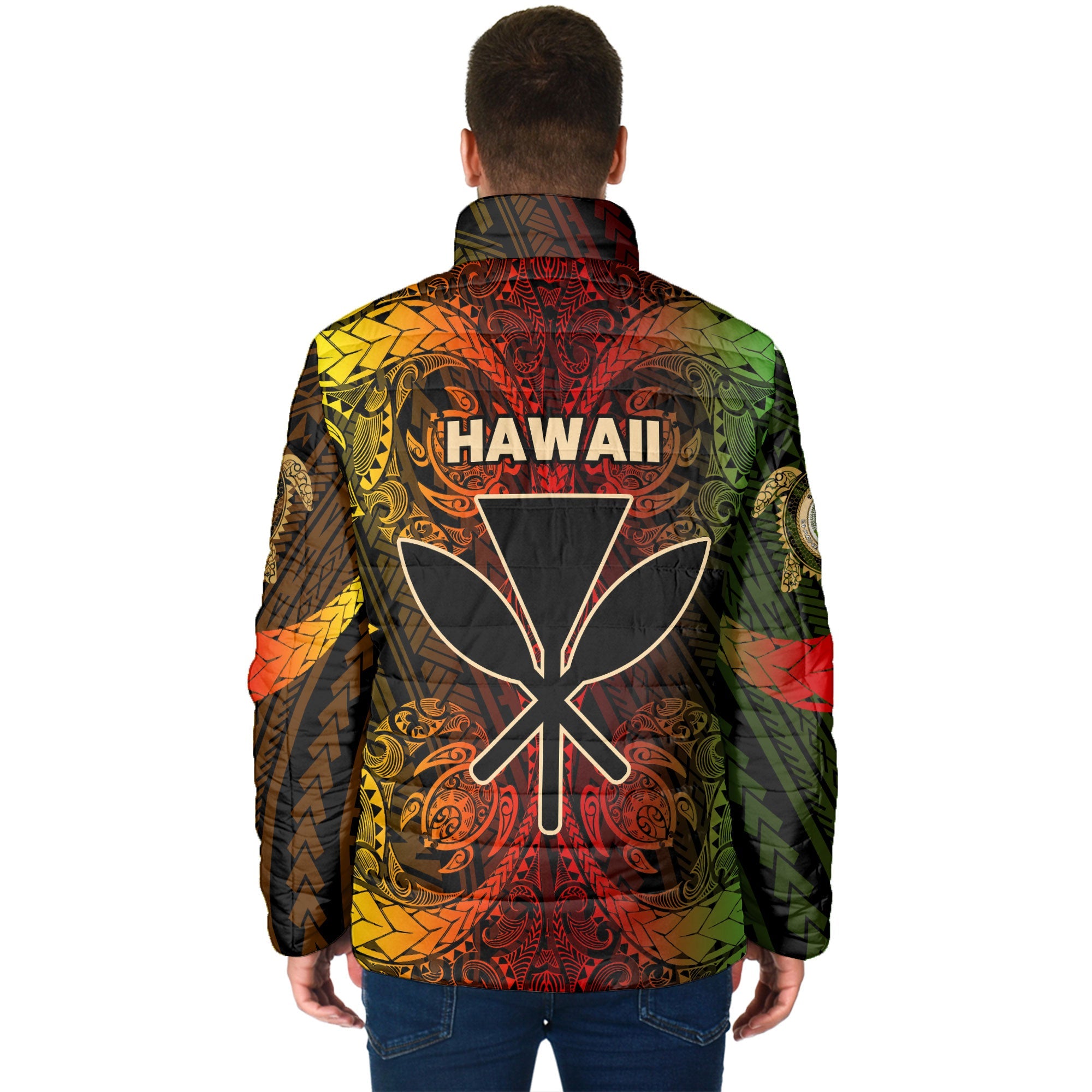 Kanaka Maoli Hawaii Men Padded Jacket Reggae Style