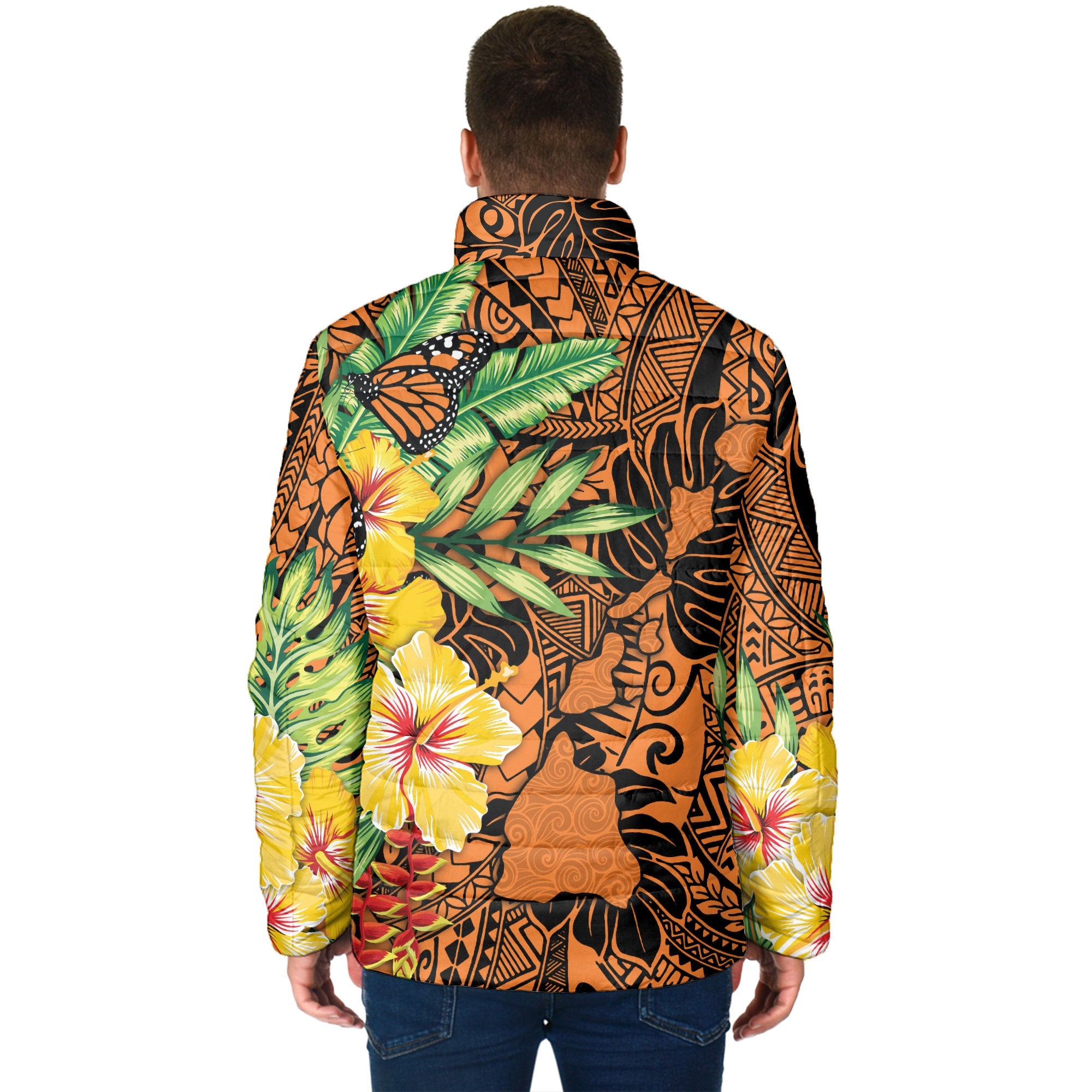 Hawaii Men Padded Jacket Kamehameha Butterfly Tropical Style