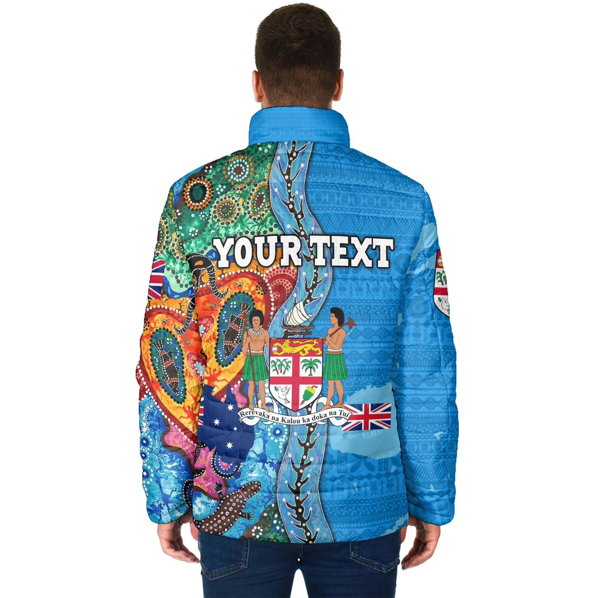 Custom Fiji Tapa & Australia Aboriginal Men Padded Jacket