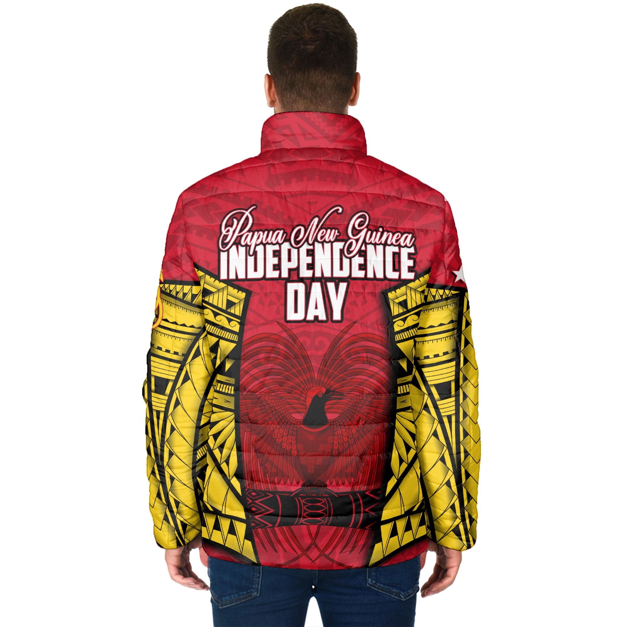 Papua New Guinea Independence Day Men Padded Jacket Raggiana Bird of Paradise Style