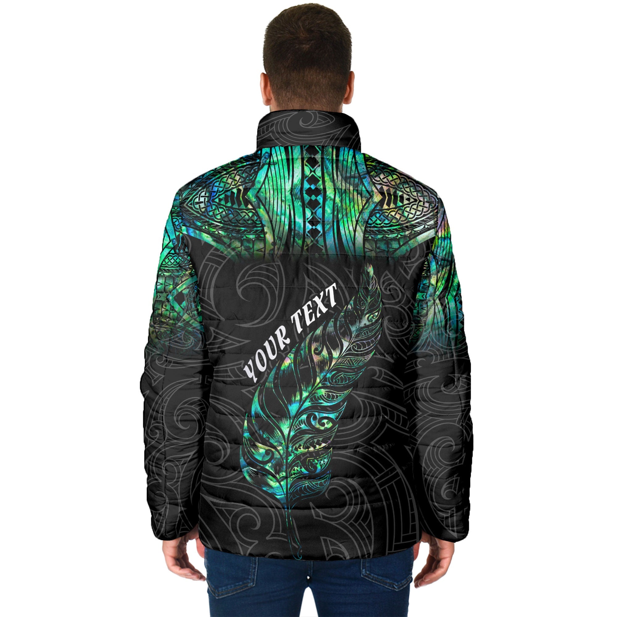 Custom New Zealand Rugby Men Padded Jacket Maori mix Paua Shell Rugby Silver Fern Aotearoa - LH1