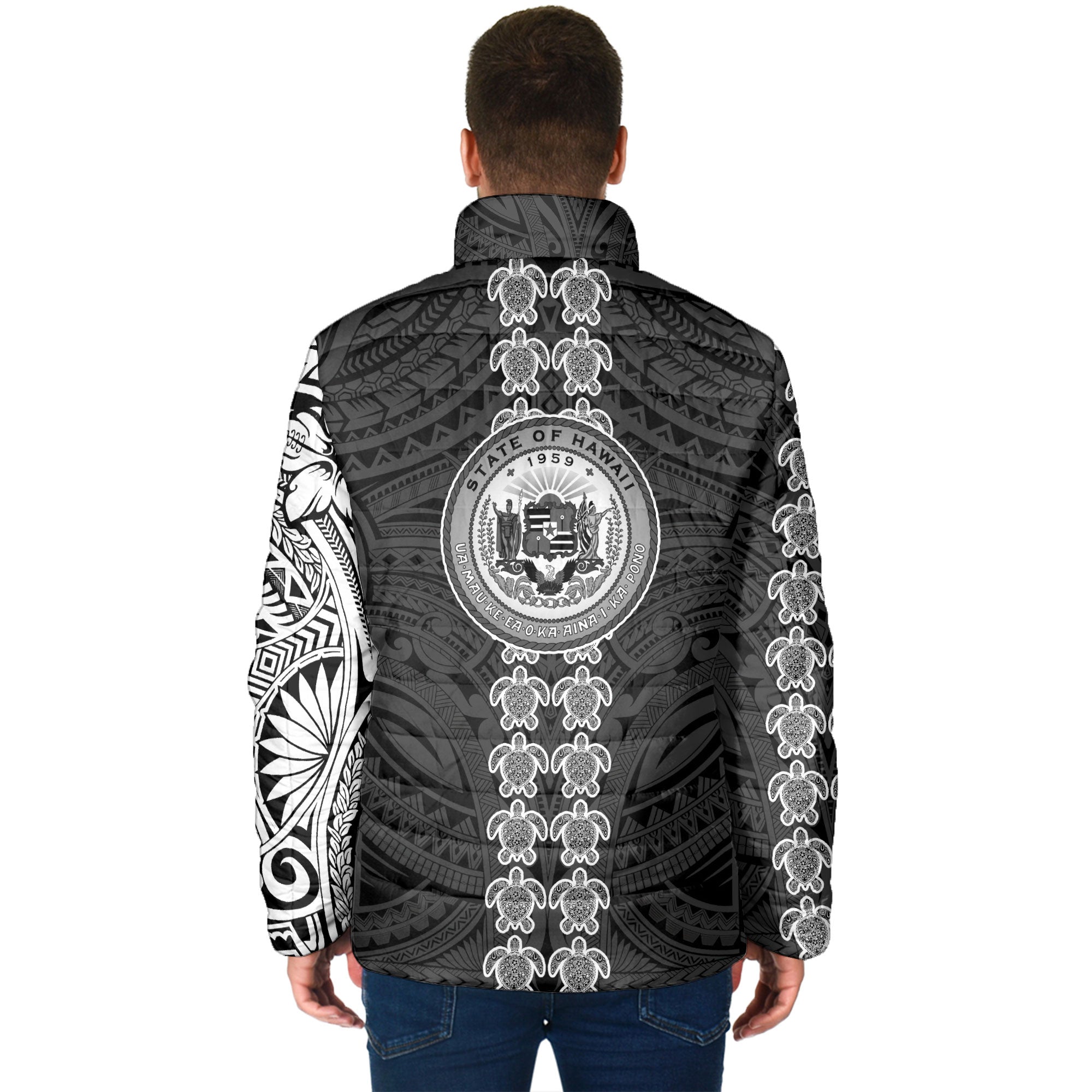 Hawaii Seal Polynesian Turtle Line Men Padded Jacket