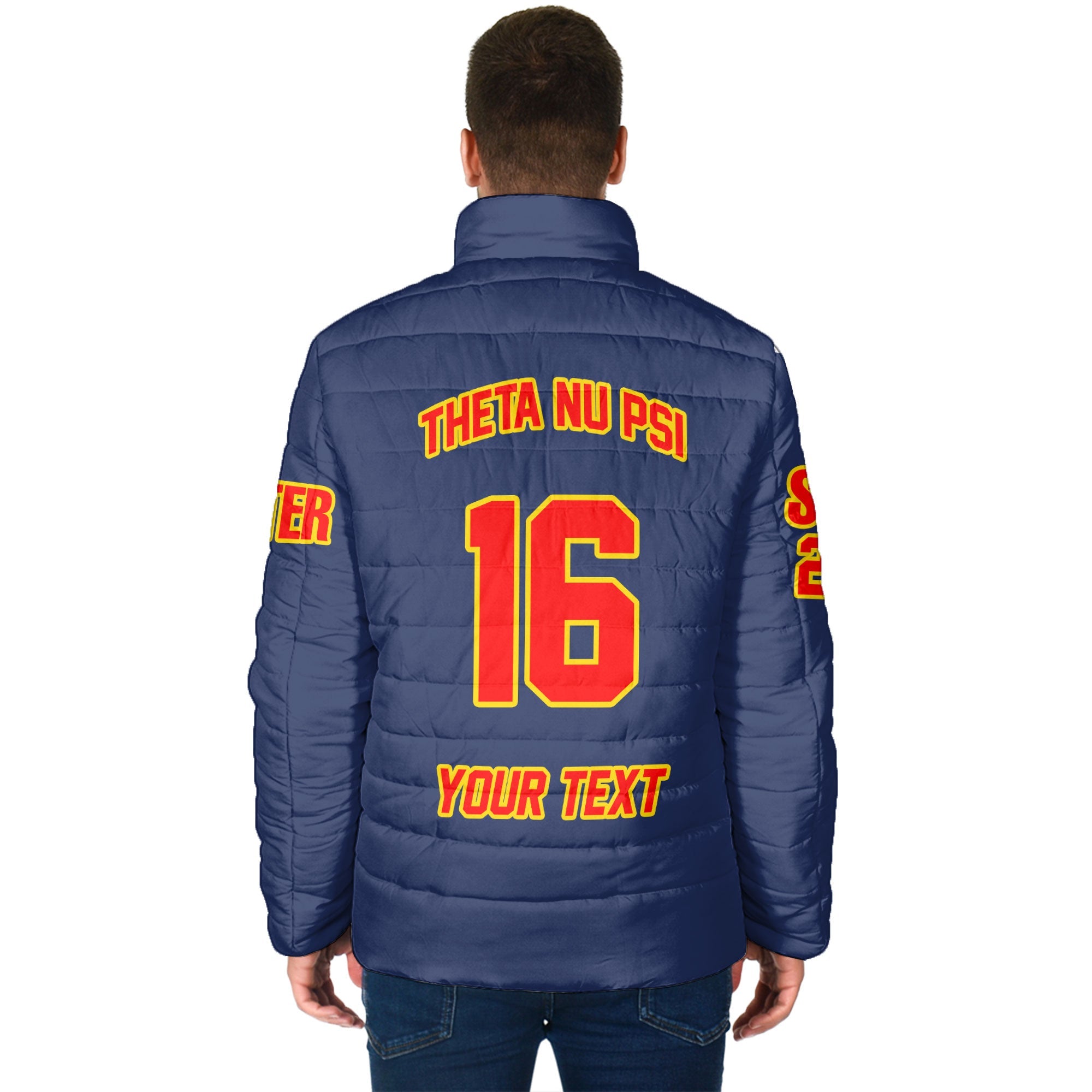 Fraternity Jacket - Personalized Theta Nu Psi Men Padded Jacket Original Blue Style