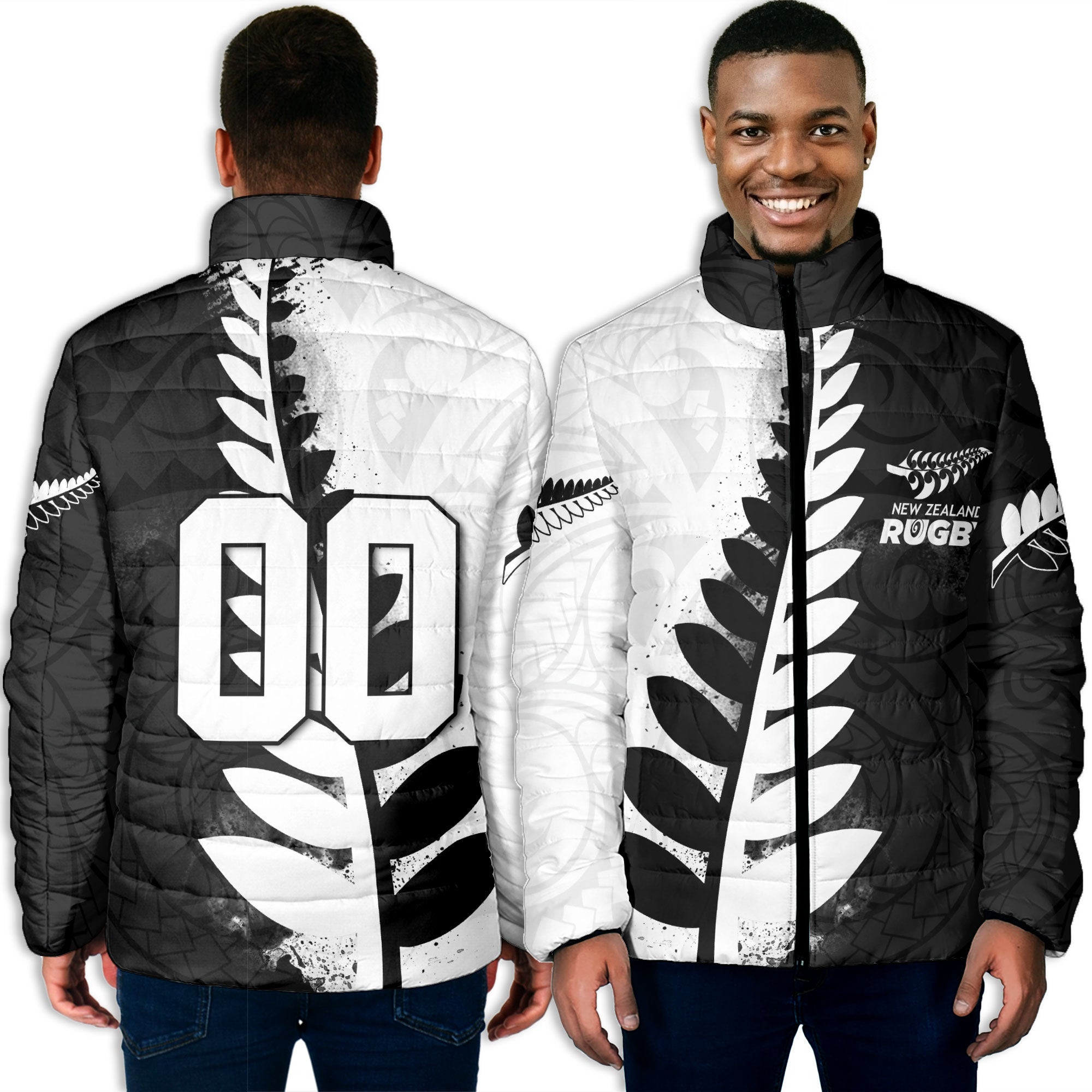 Custom New Zealand Rugby Men Padded Jacket Silver Fern Style