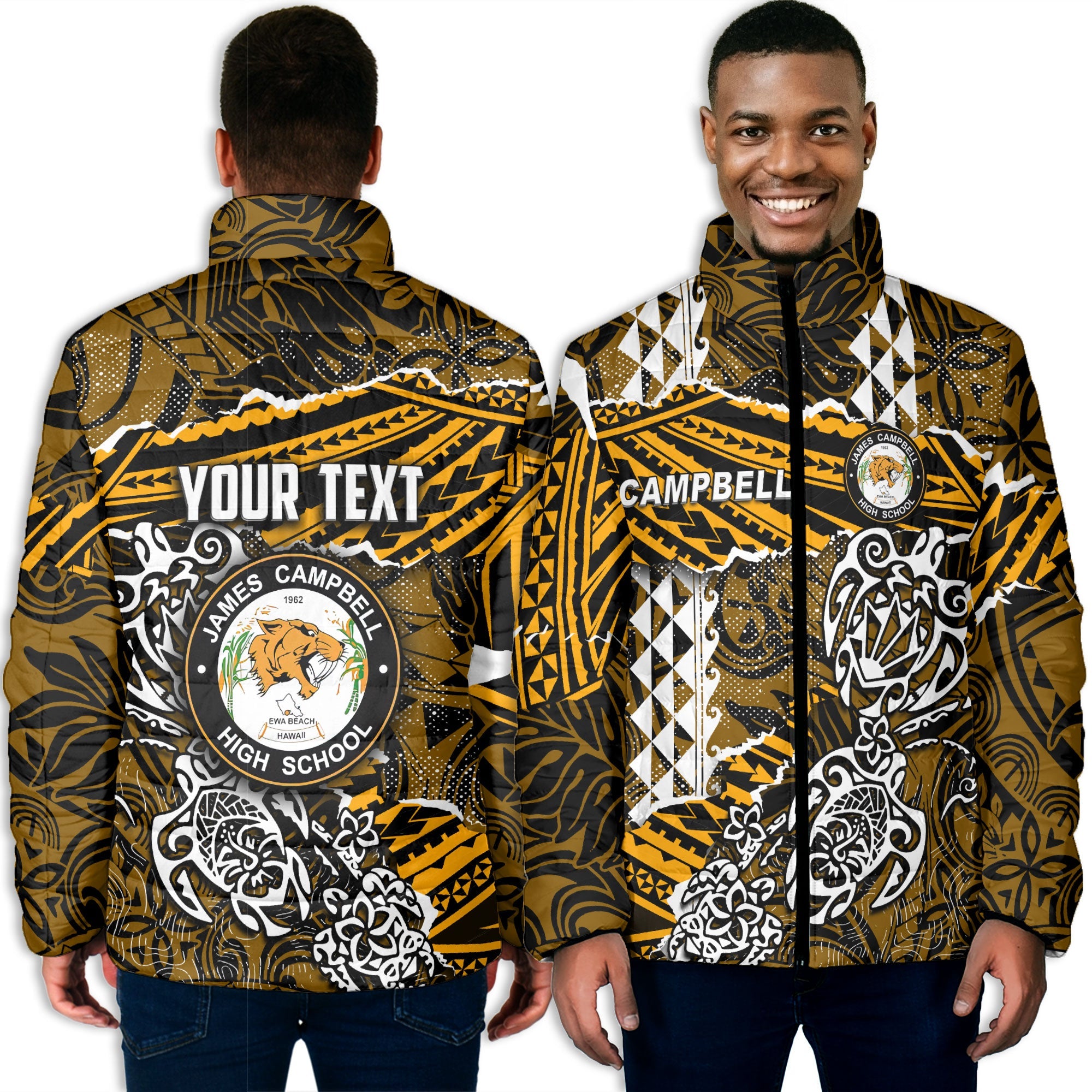 Hawaii James Campbell High School Custom Men Padded Jacket Polynesian Turtle Style