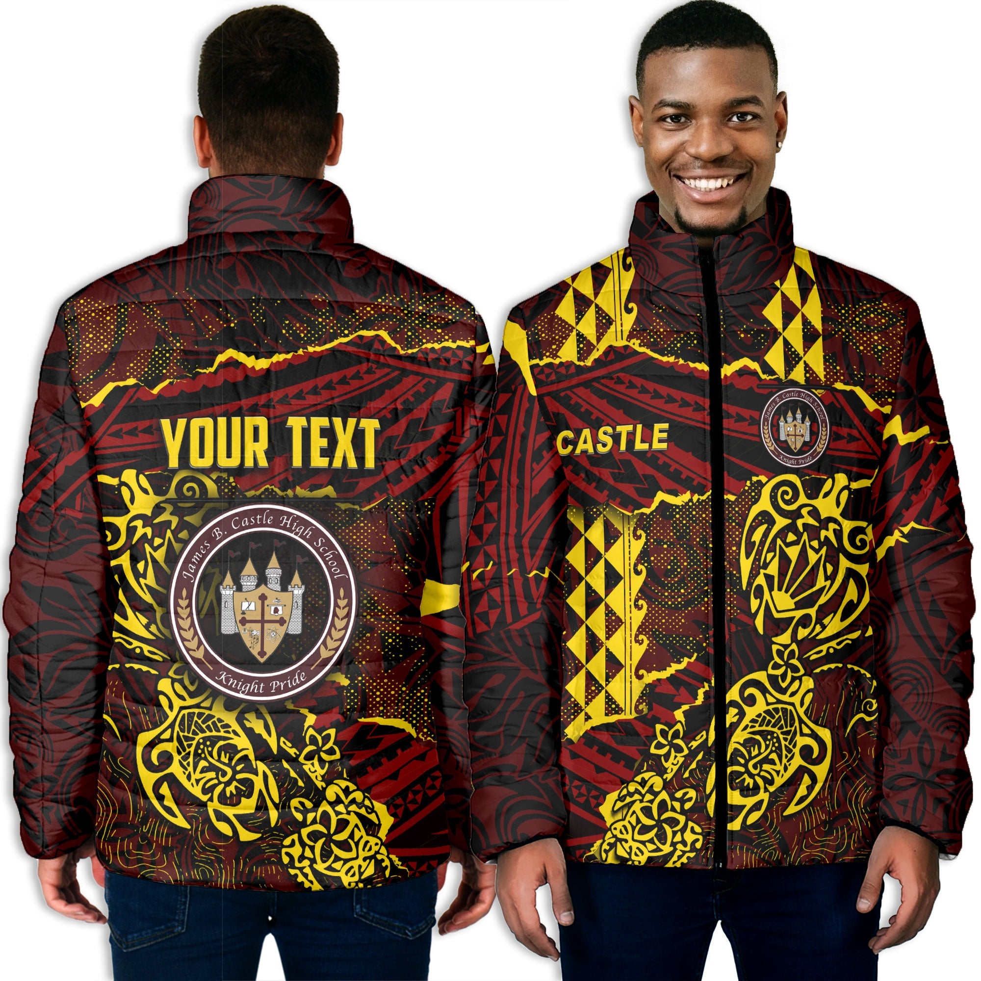 Hawaii Castle High School Custom Men Padded Jacket Polynesian Turtle Style