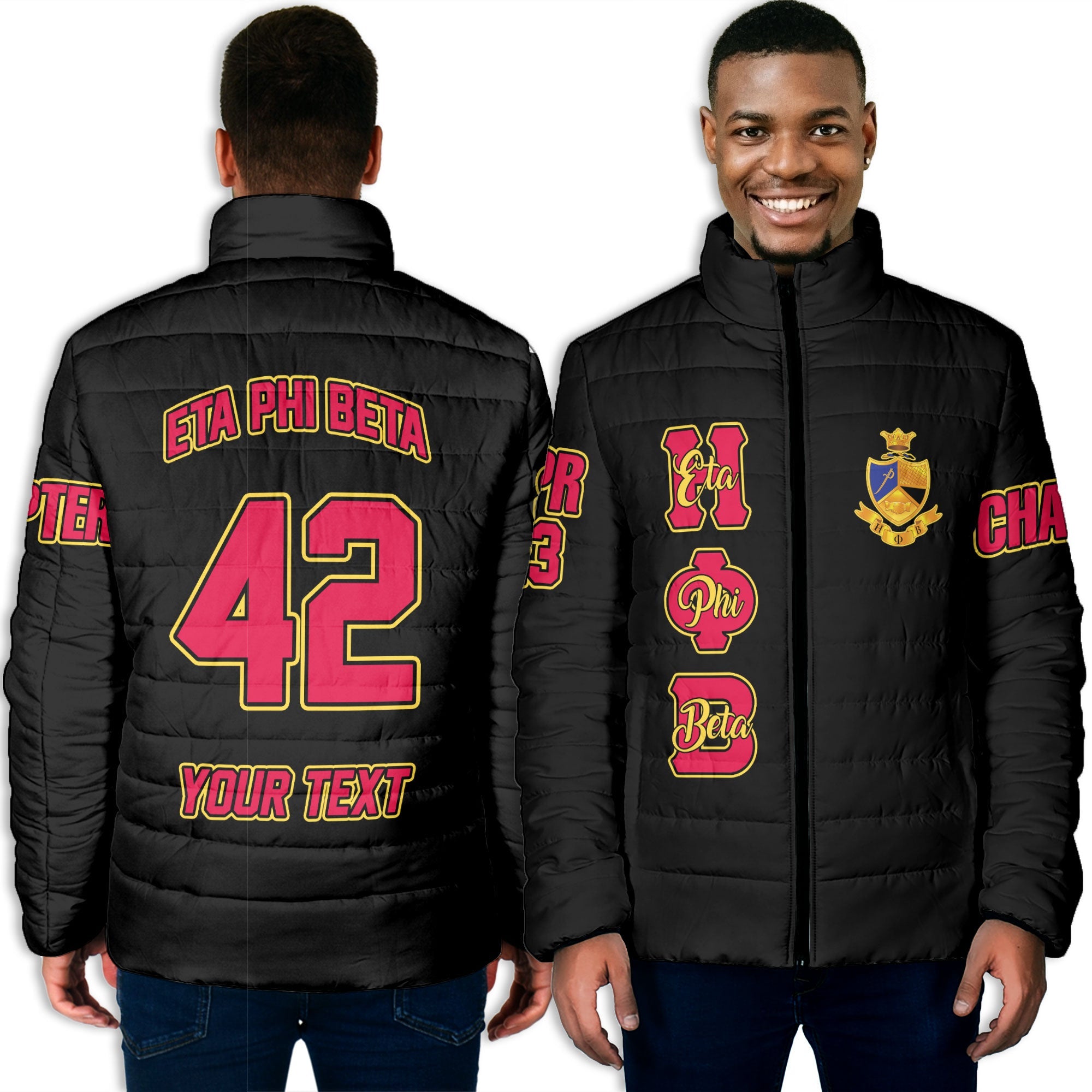 Sorority Jacket - Personalized Eta Phi Beta Men Padded Jacket Original Black Style