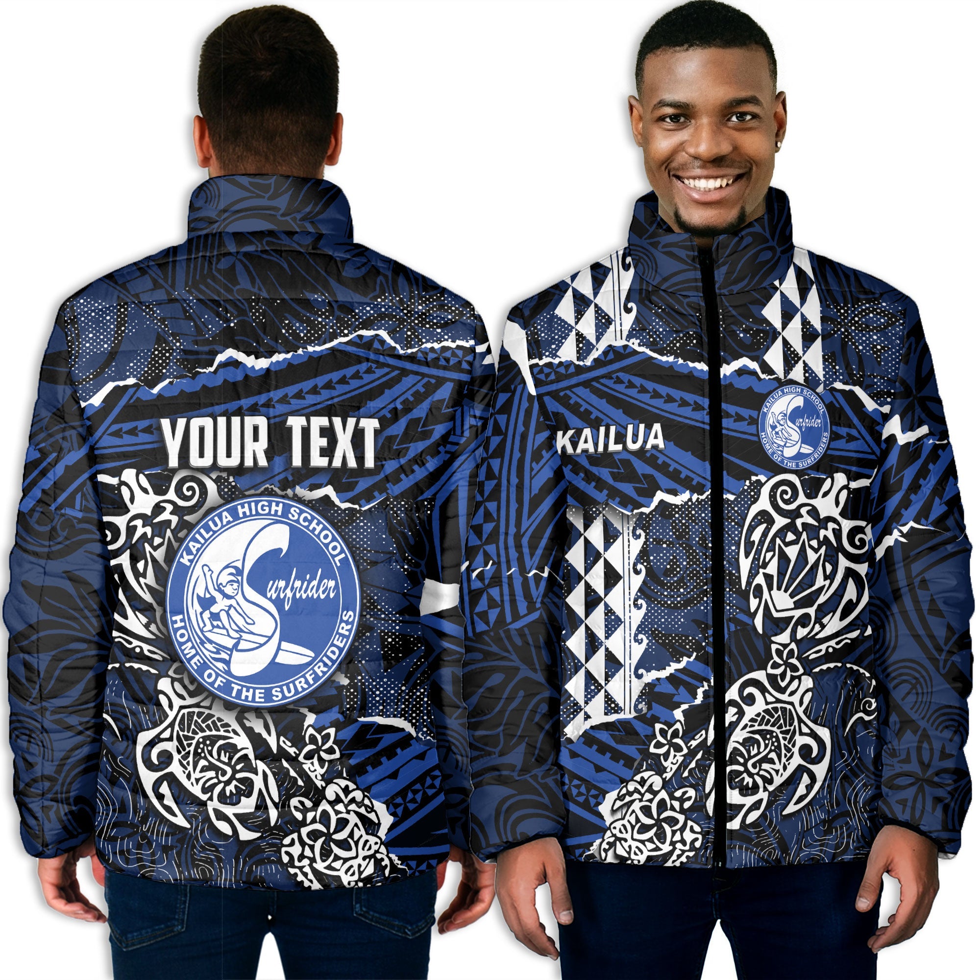 Hawaii Kailua High School Custom Men Padded Jacket Polynesian Turtle Style