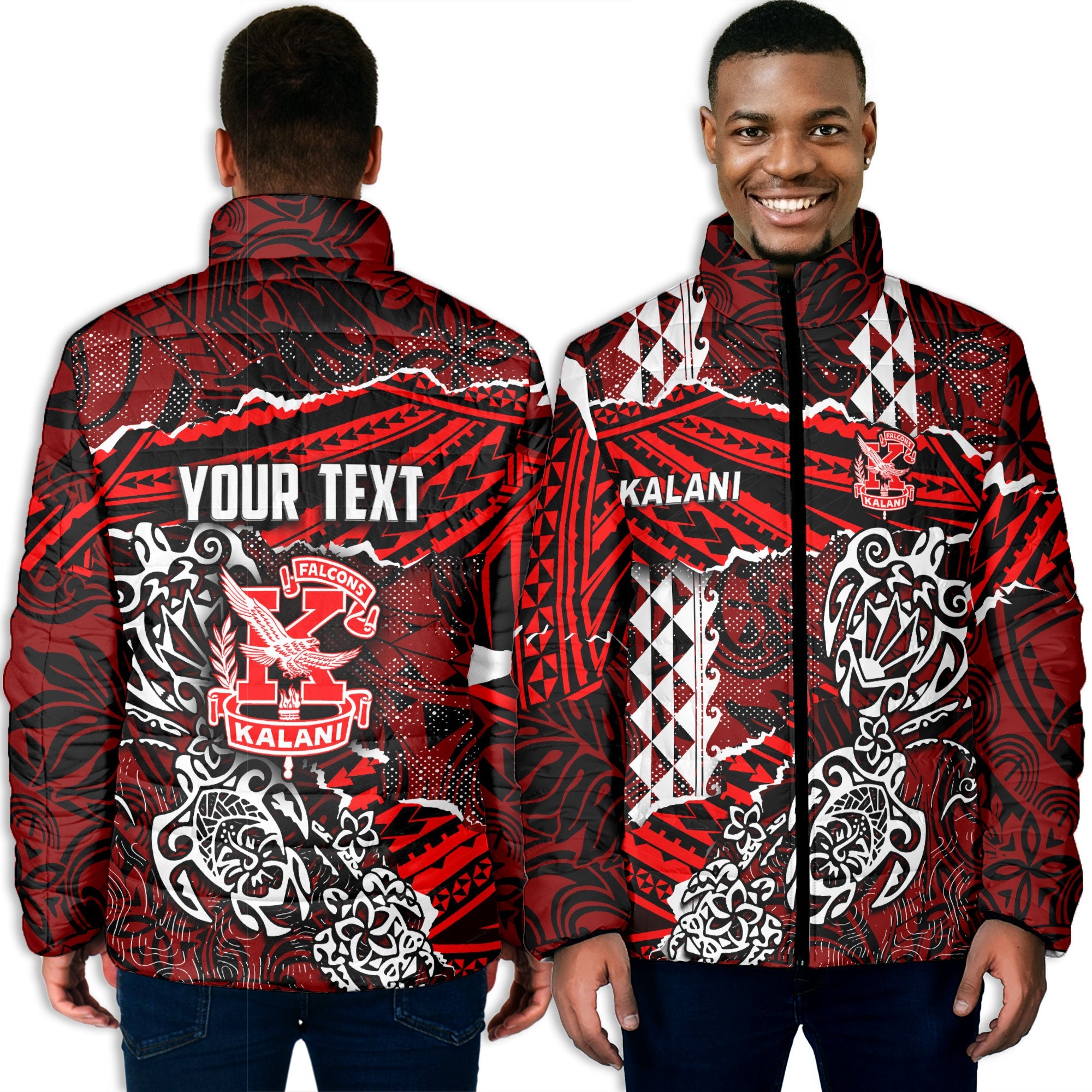 Hawaii Kalani High School Custom Men Padded Jacket Polynesian Turtle Style