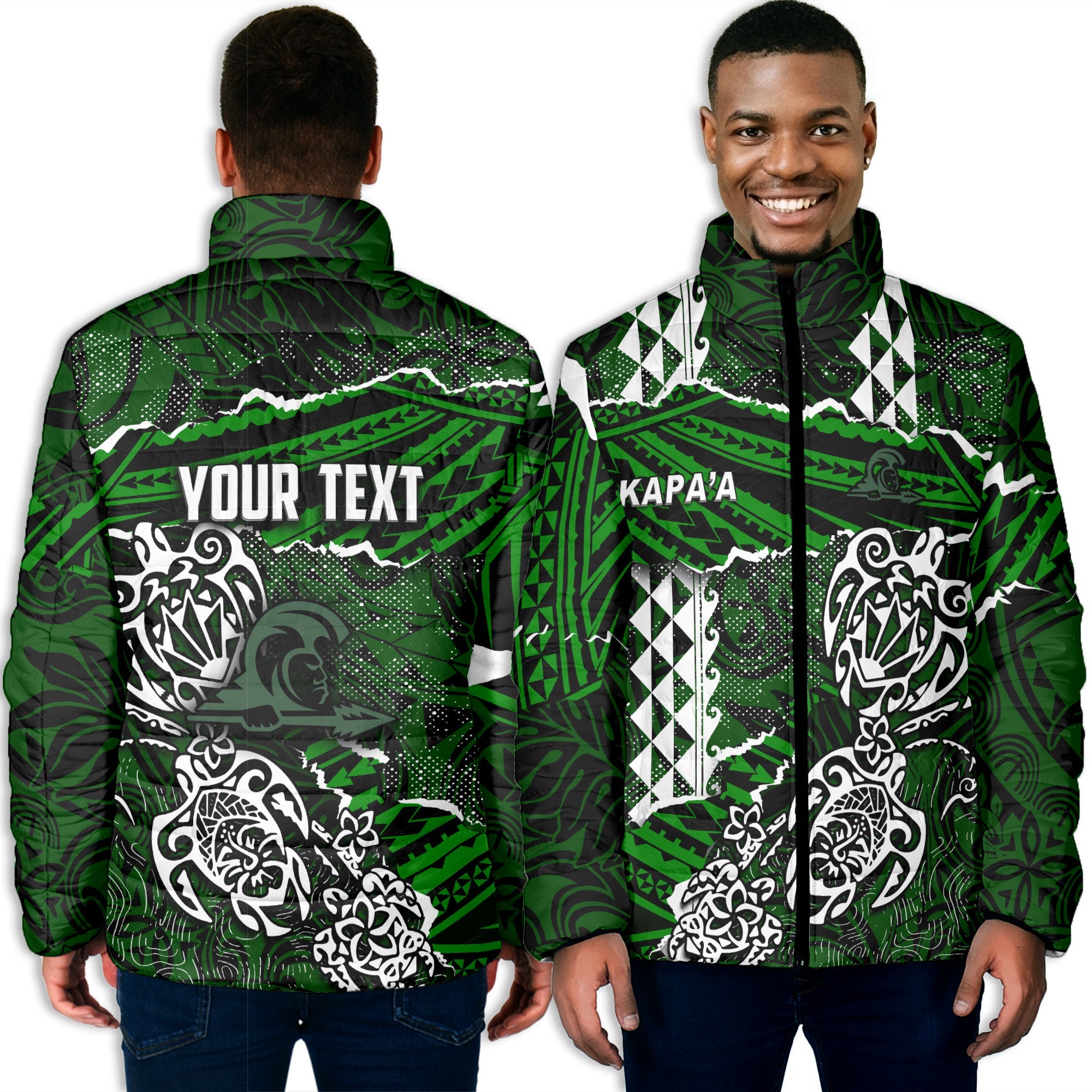 Hawaii Kapaa High School Custom Men Padded Jacket Polynesian Turtle Style