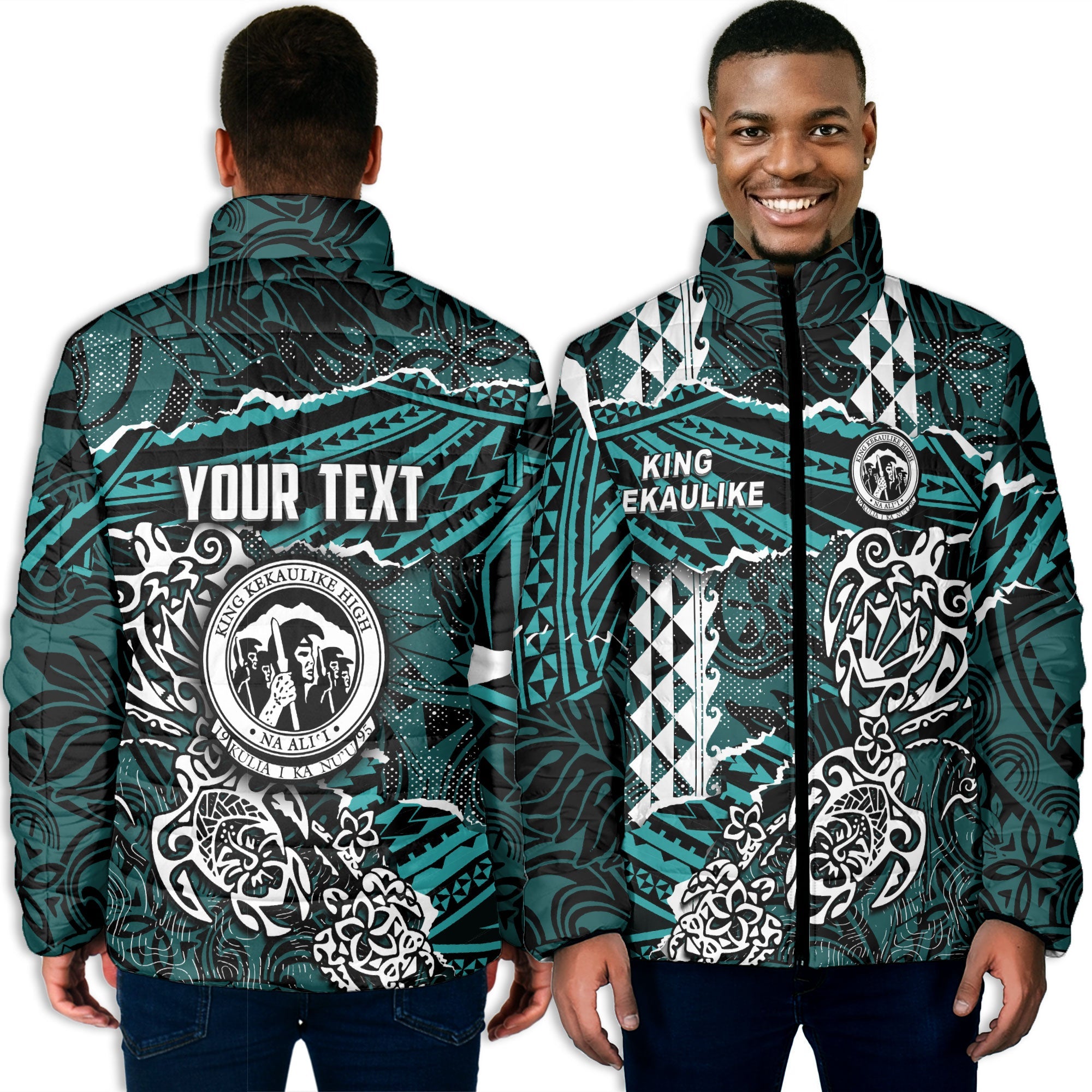 Hawaii King Kekaulike High School Custom Men Padded Jacket Polynesian Turtle Style