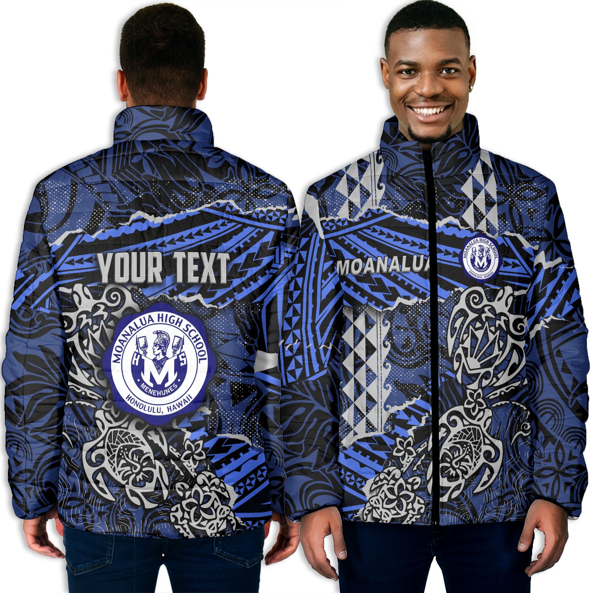 Hawaii Moanalua High School Custom Men Padded Jacket Polynesian Turtle Style