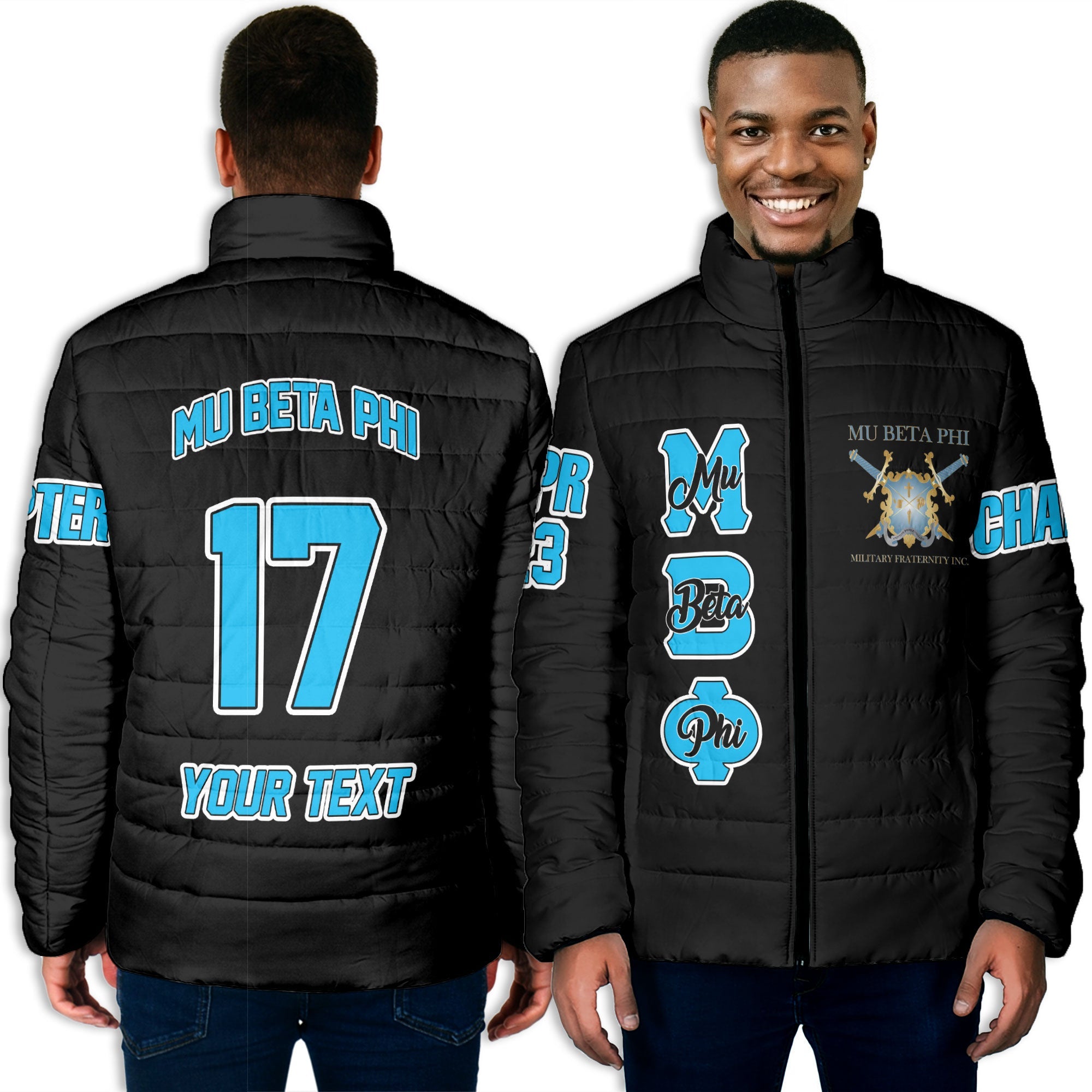 Fraternity Jacket - Personalized Mu Beta Phi Men Padded Jacket Original Dark Style