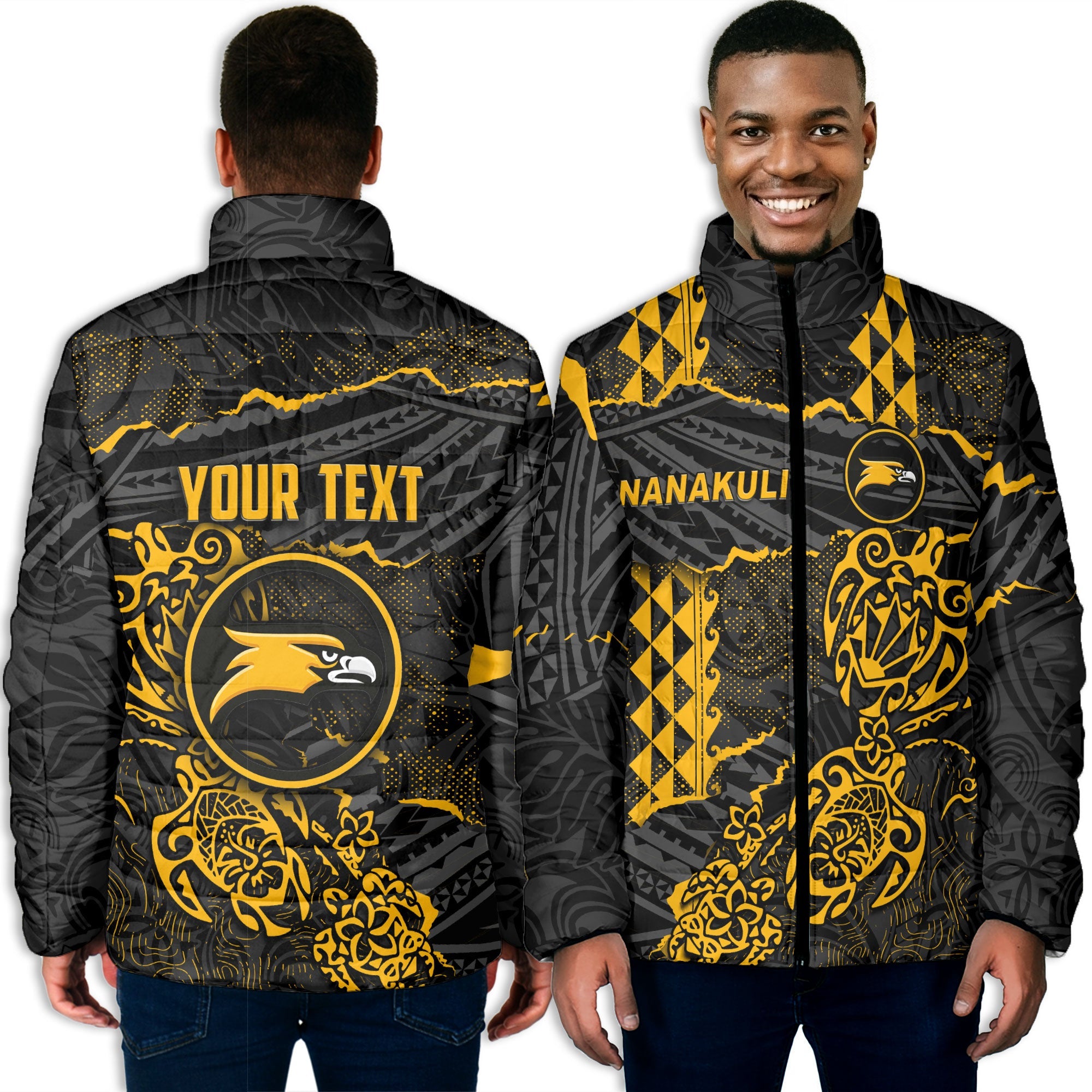 Hawaii Nanakuli High School Custom Men Padded Jacket Polynesian Turtle Style