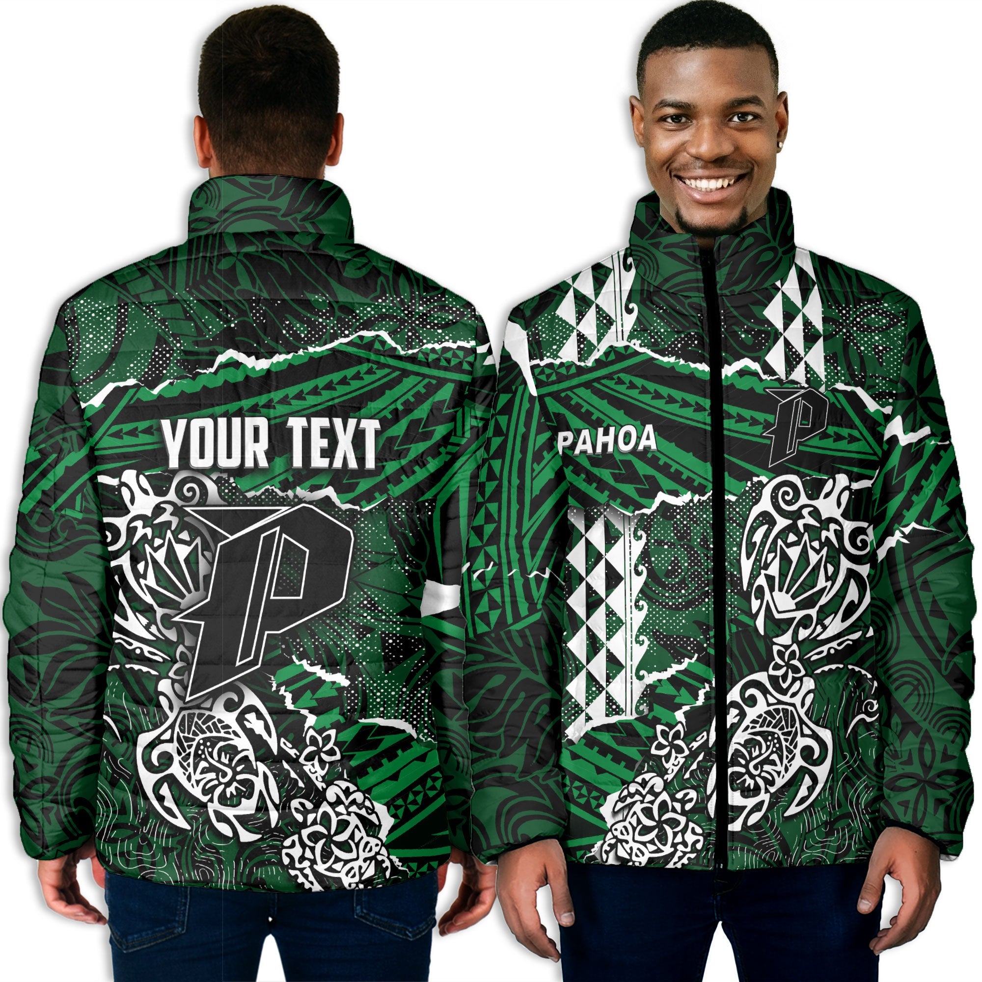 Hawaii Pahoa High & Intermediate School Custom Men Padded Jacket Polynesian Turtle Style