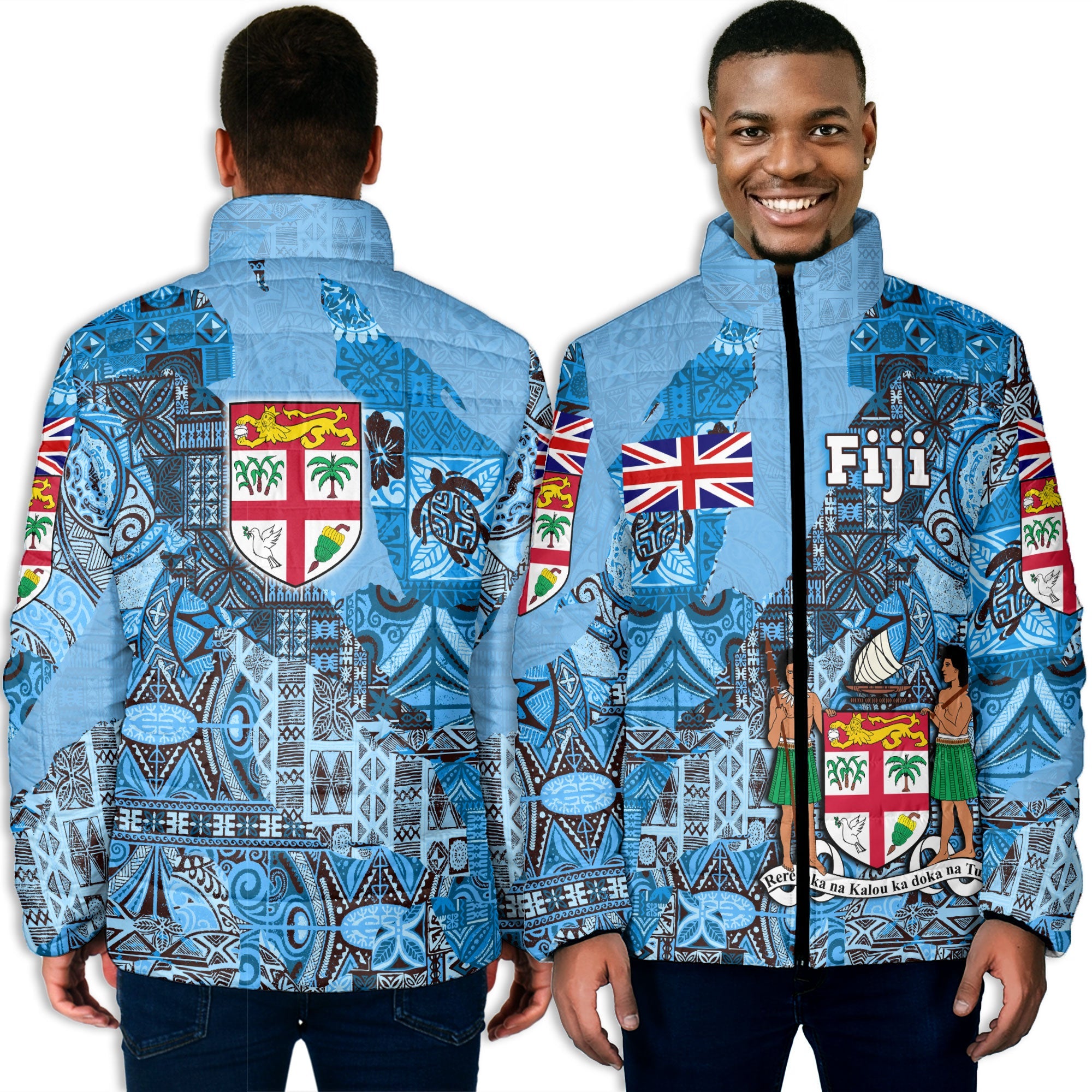 Fiji Flag & Coat Of Arms Men Padded Jacket