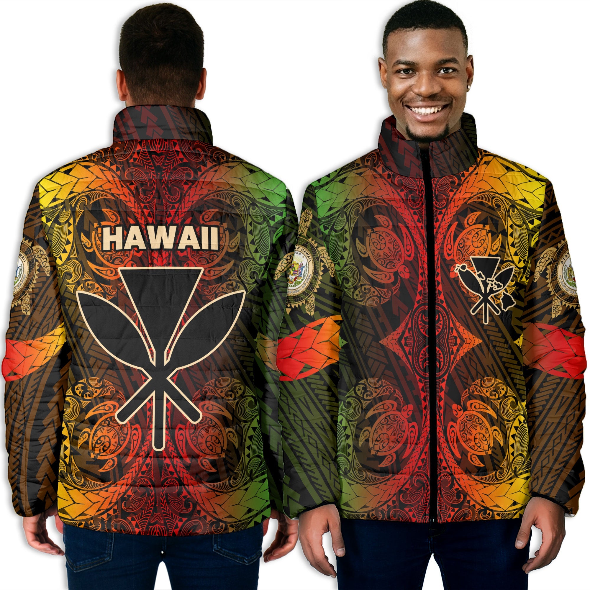 Kanaka Maoli Hawaii Men Padded Jacket Reggae Style