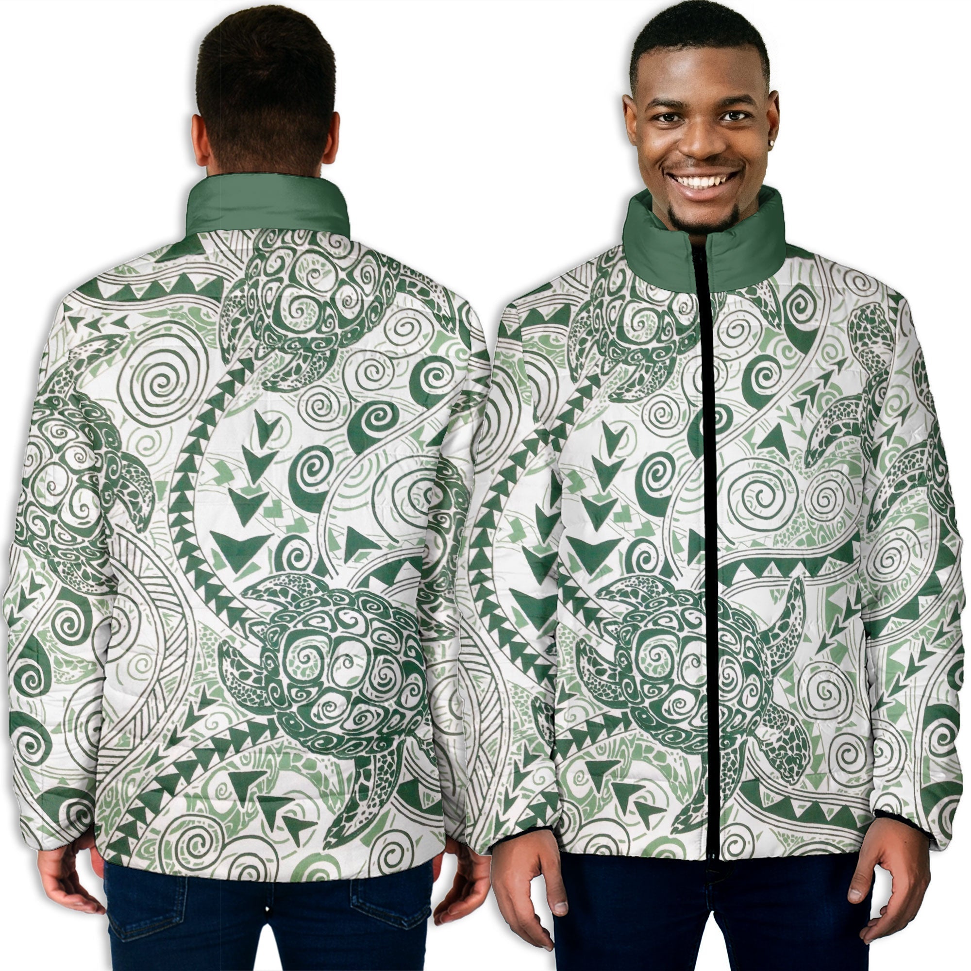 Hawaii Polynesian Turtle Men Padded Jacket Green Style