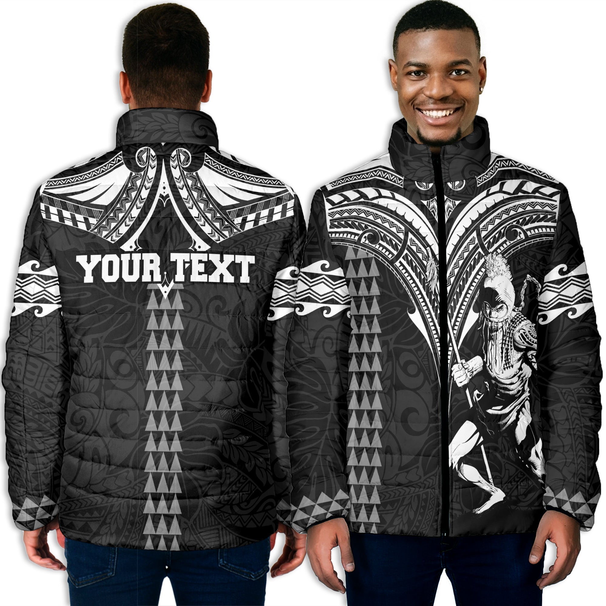 Custom Hawaii Ikaika Warrior Men Padded Jacket Polynesian Tattoo Style