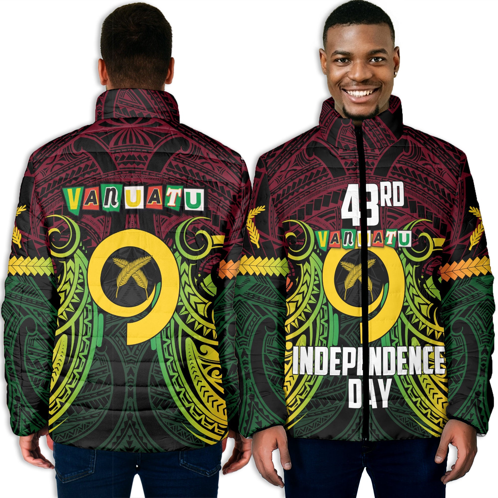 Vanuatu Men Padded Jacket Independence Day 43rd Anniversary Style 2