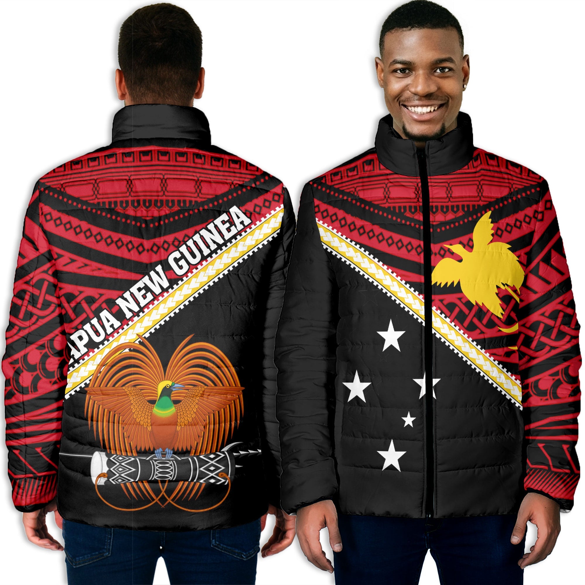 Papua New Guinea Men Padded Jacket Polynesian Flag Style