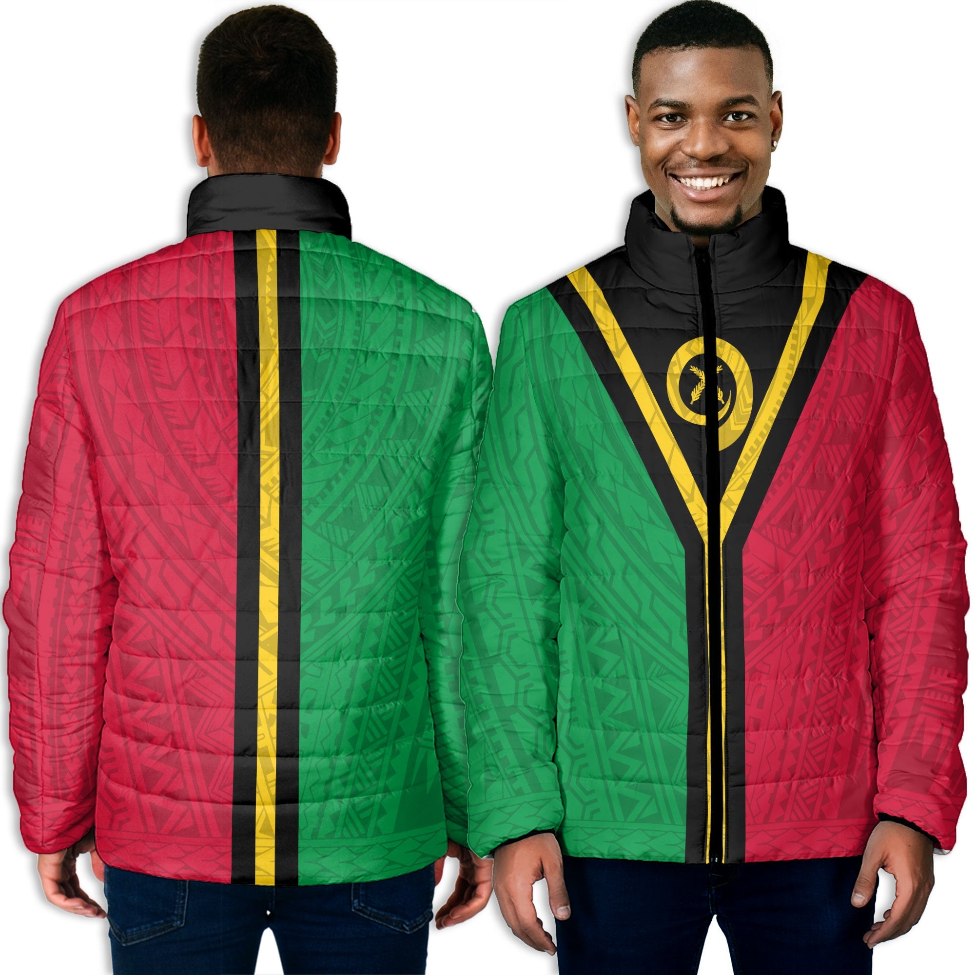 Vanuatu Men Padded Jacket Polynesian Flag Style