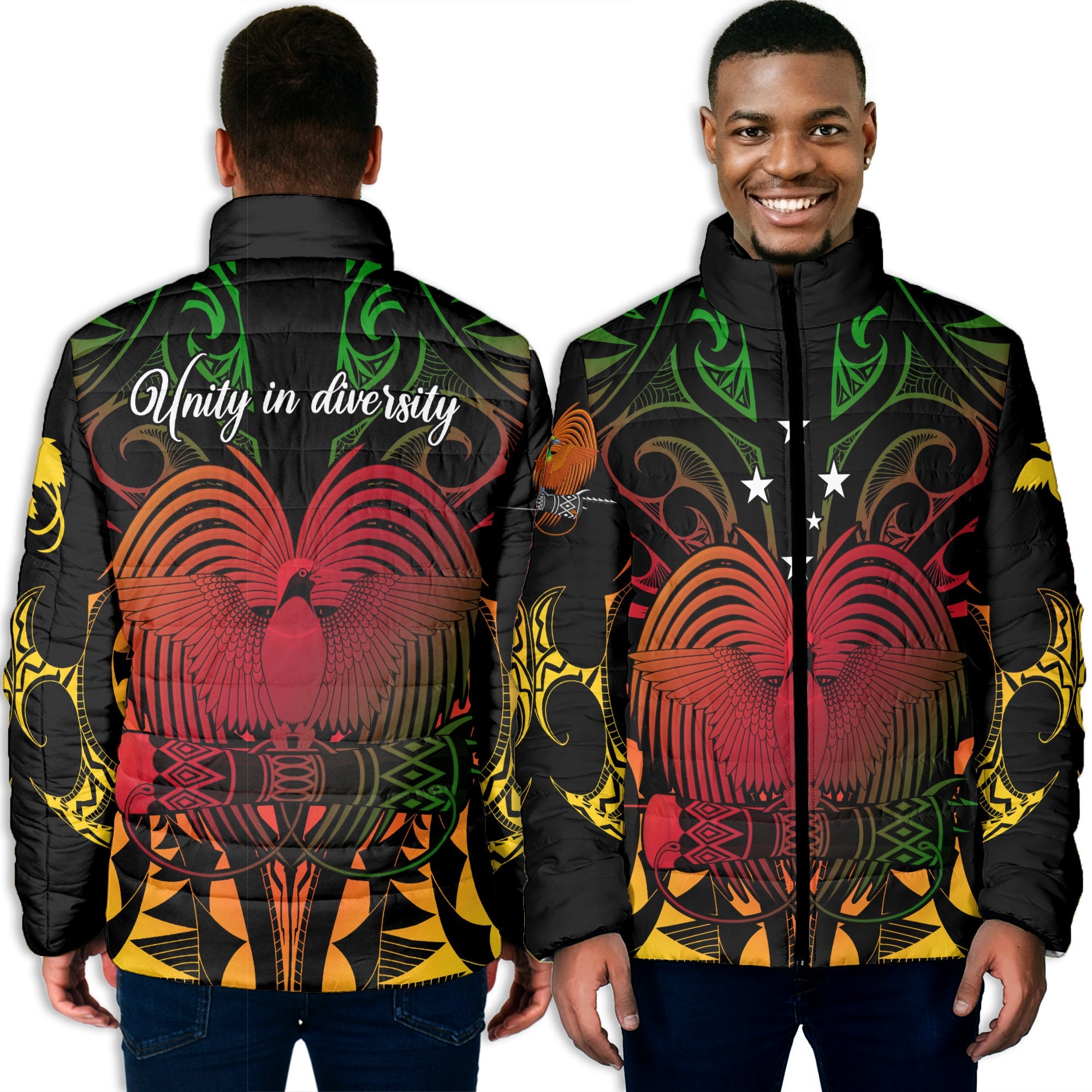 Papua New Guinea Men Padded Jacket Unity In Diversity Motto