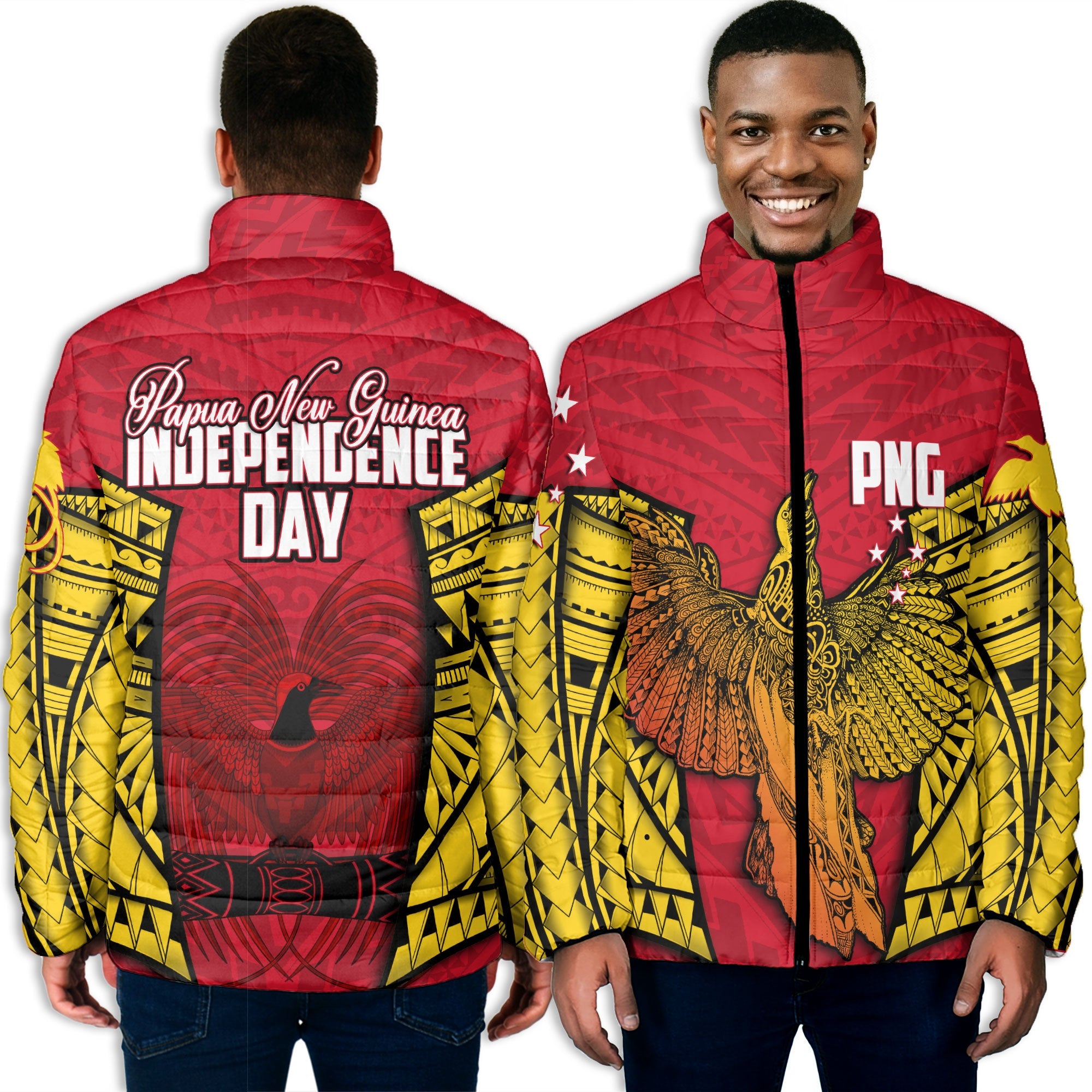 Papua New Guinea Independence Day Men Padded Jacket Raggiana Bird of Paradise Style