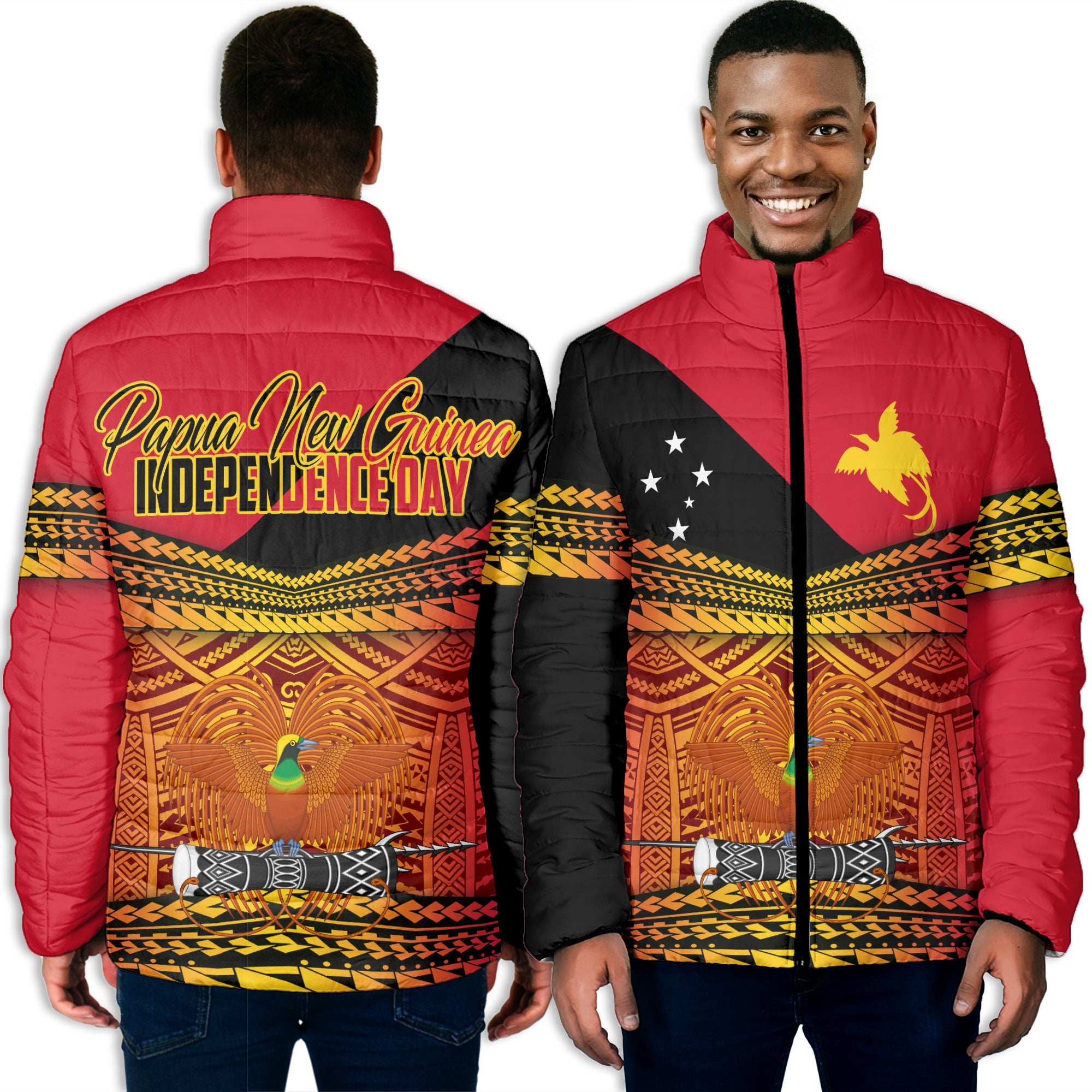 Papua New Guinea Independence Day Men Padded Jacket PNG Emblem Style