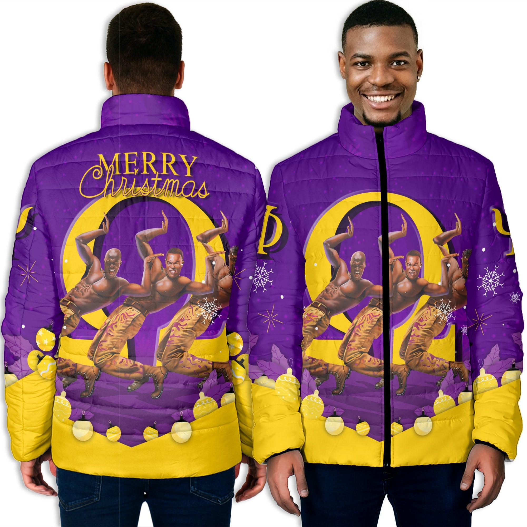 Fraternity Jacket - OPP Christmas Men Padded Jacket Omega Man Hand Sign Style