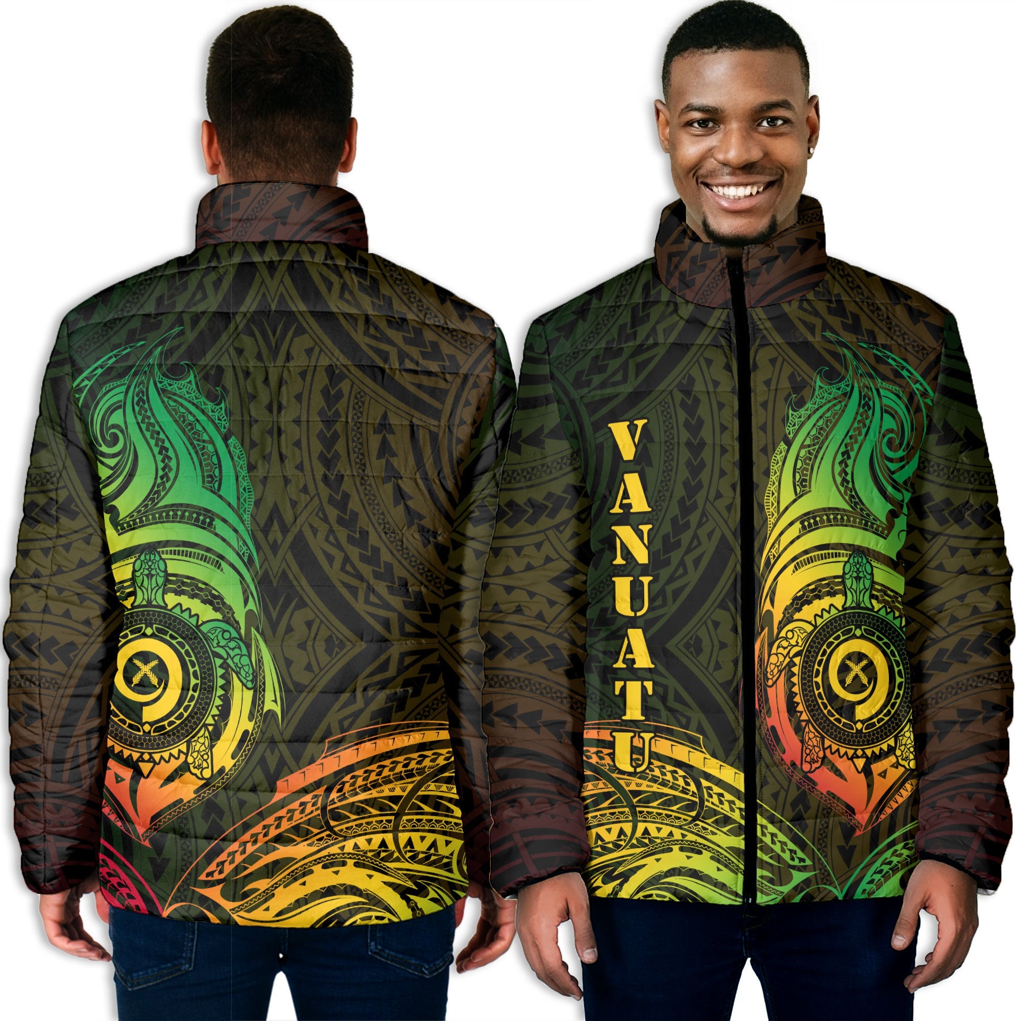 Vanuatu Men Padded Jacket Polynesian Reggae Style