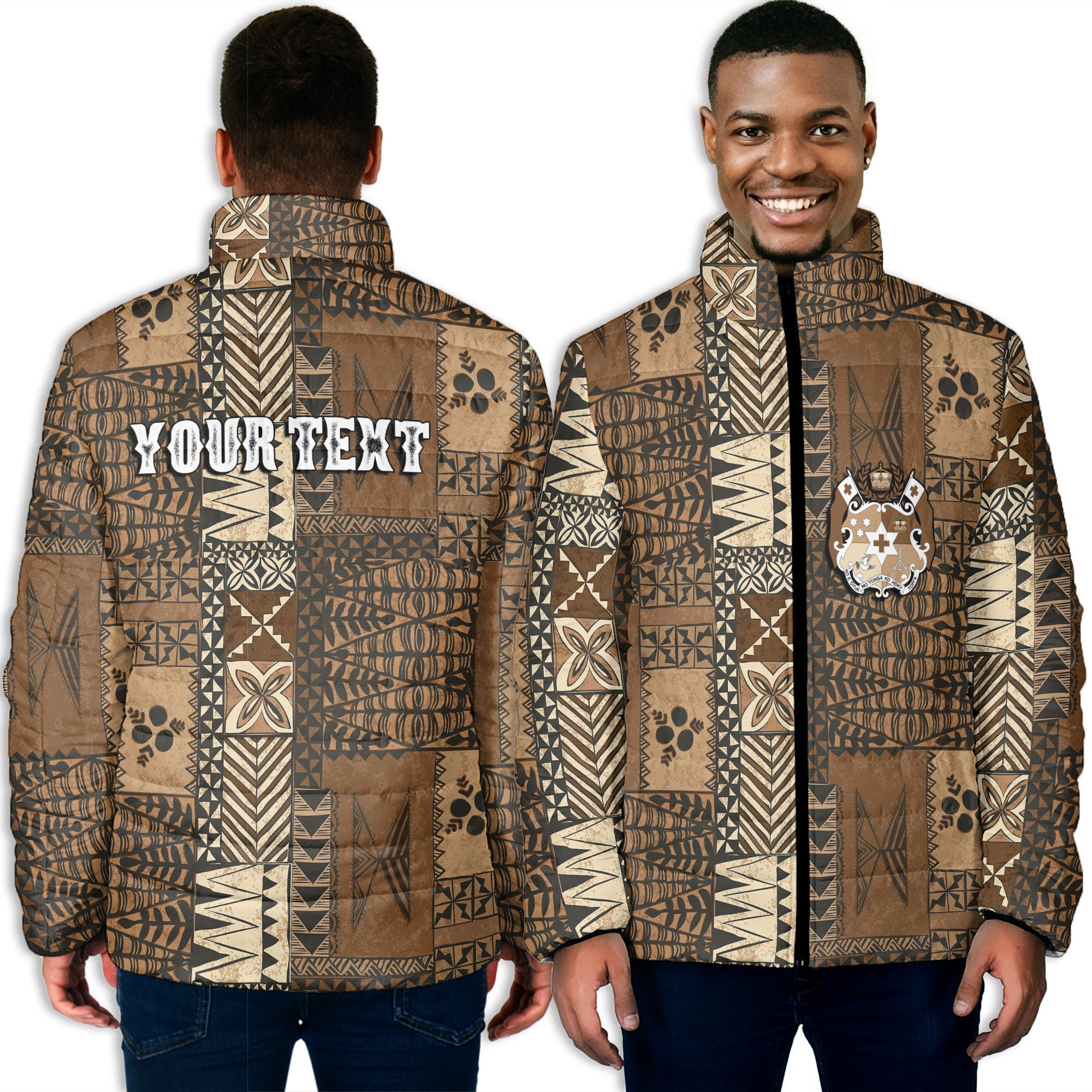 Custom Tonga Men Padded Jacket Ngatu Tapa Style