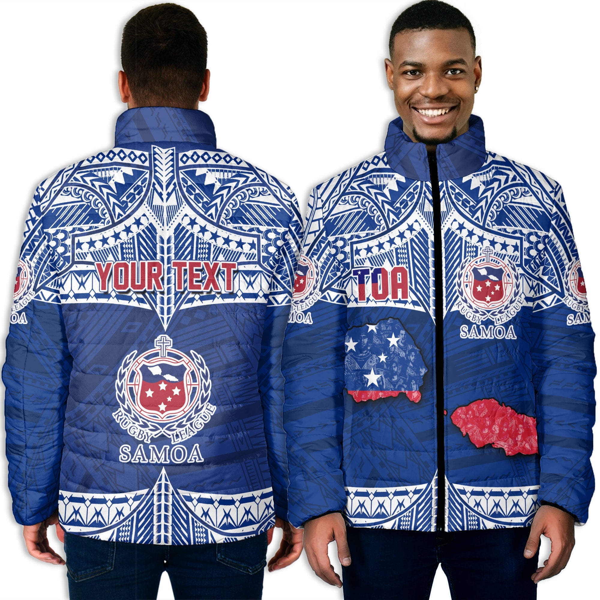 Custom Samoa TOA Rugby Men Padded Jacket Map Style