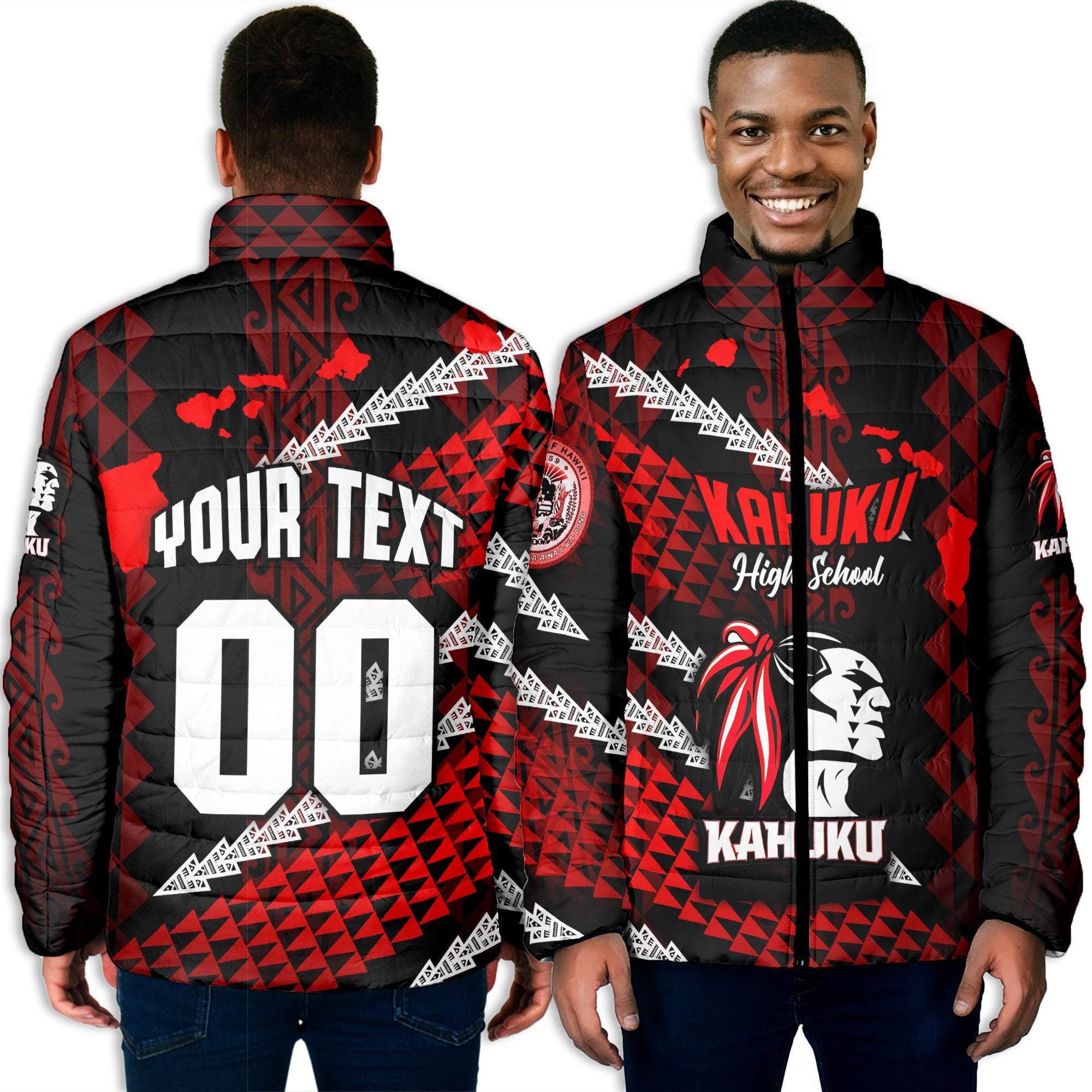 Hawaii Kahuku High & Intermediate School Custom Men Padded Jacket Map Style