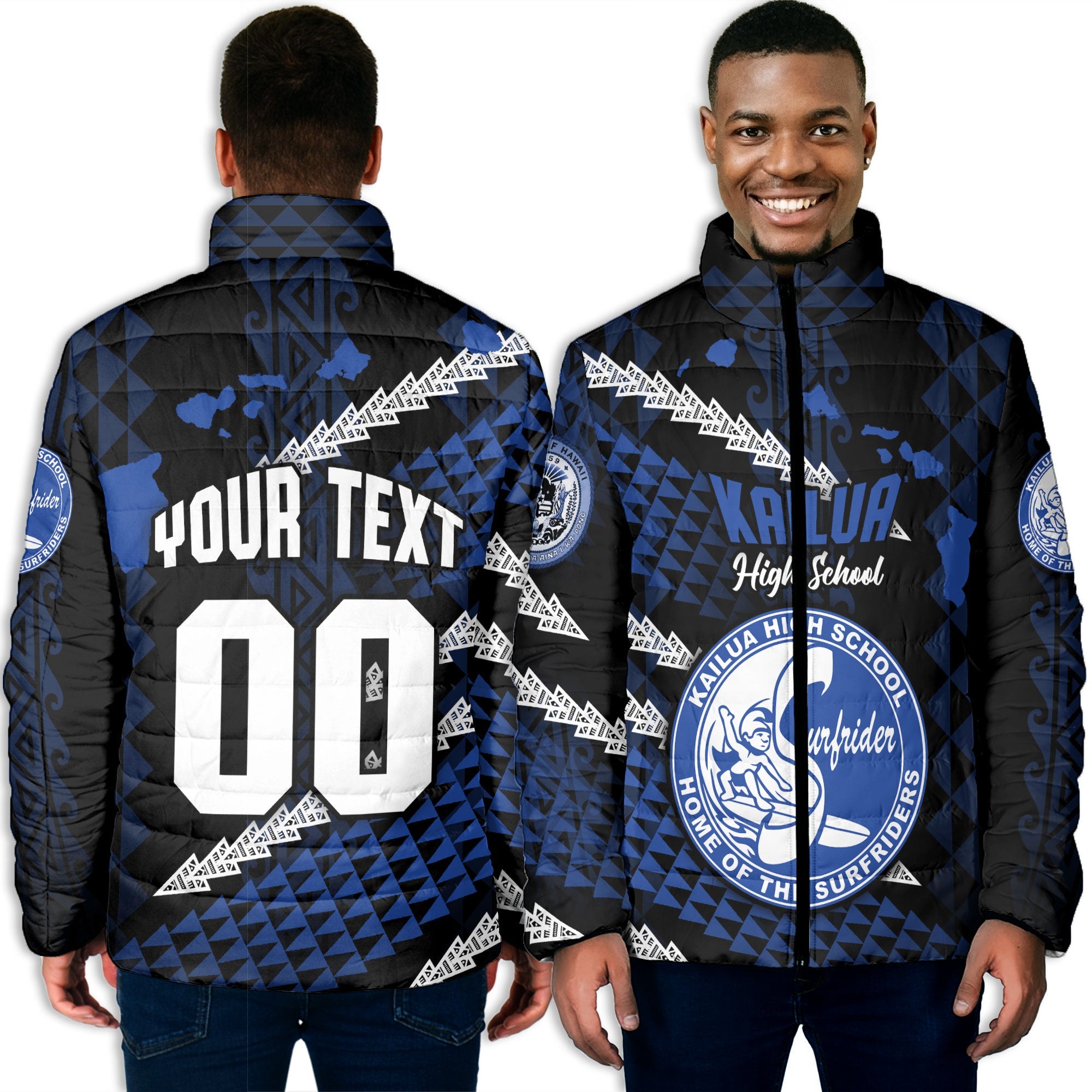 Hawaii Kailua High School Custom Men Padded Jacket Map Style