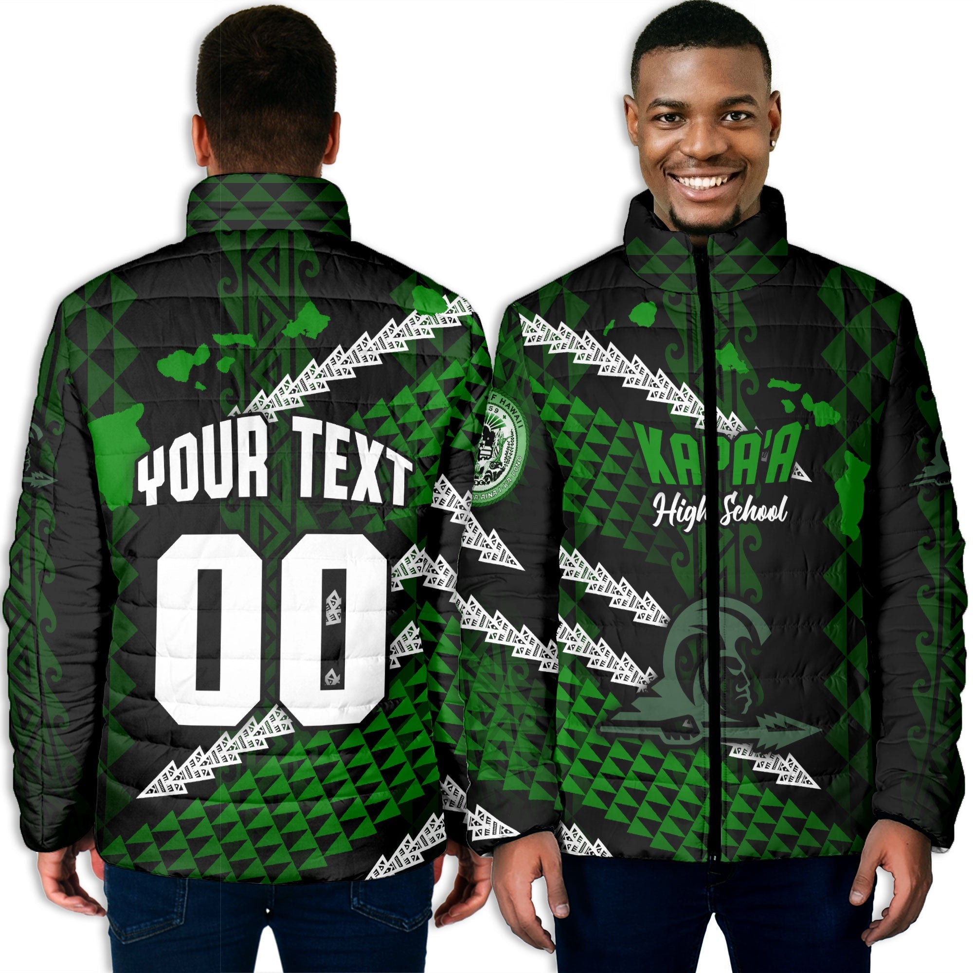 Hawaii Kapaa High School Custom Men Padded Jacket Map Style