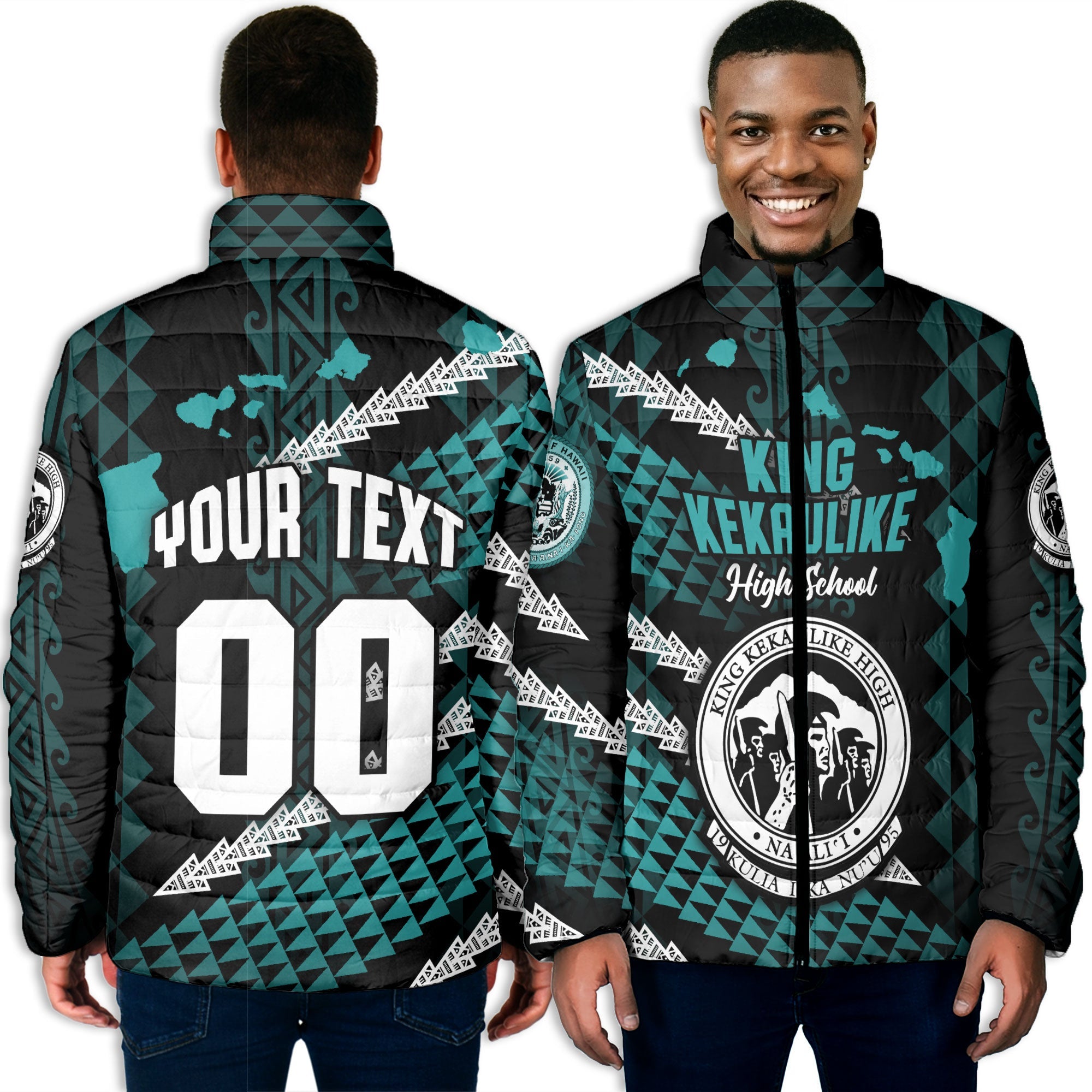 Hawaii King Kekaulike High School Custom Men Padded Jacket Map Style