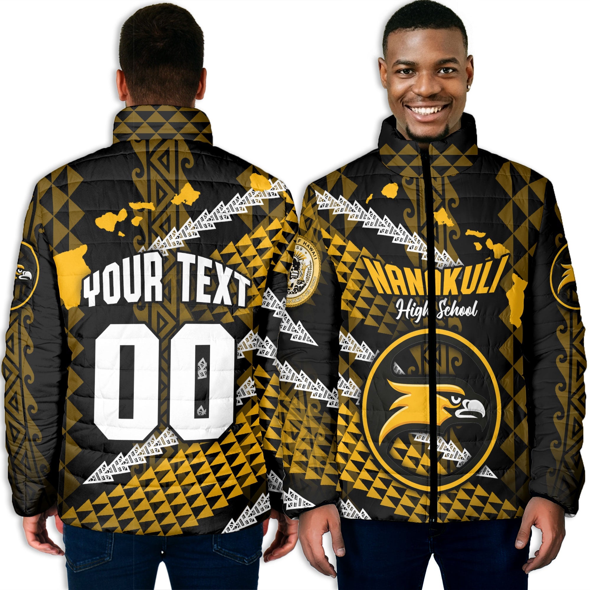 Hawaii Nanakuli High School Custom Men Padded Jacket Map Style